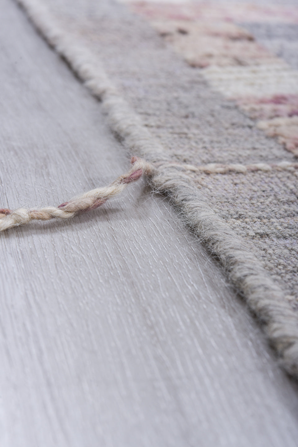 8' x 10' one-of-a-kind handmade vintage Tulu large size rug. Color palette: gray, ivory, rose, taupe, pink, red, beige
