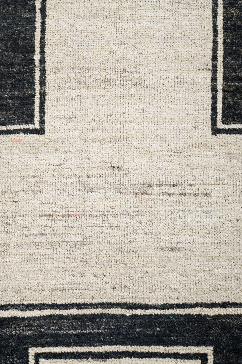 9' x 11' one-of-a-kind handmade vintage Tulu large size rug. Color palette: ivory, charcoal, cream, taupe, black, gray