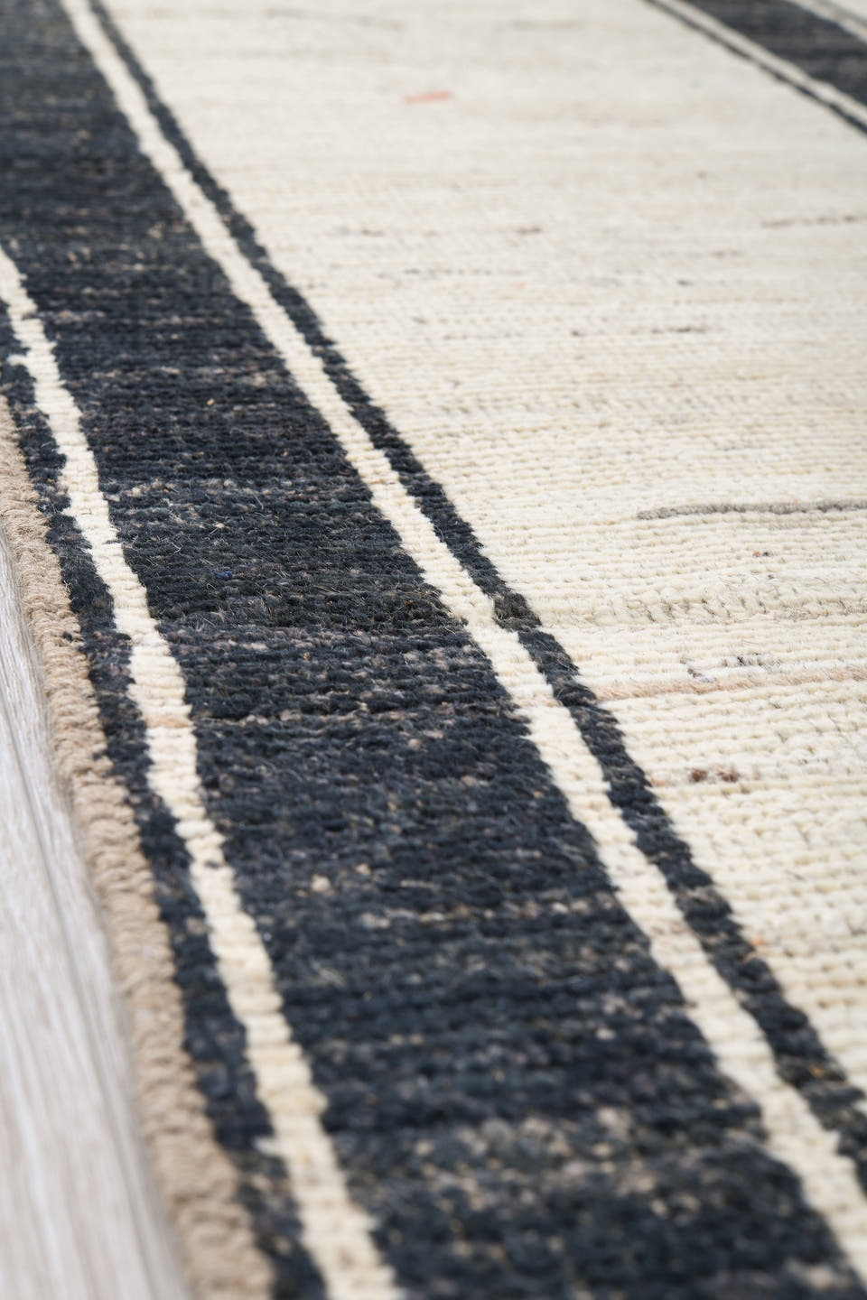 9' x 11' one-of-a-kind handmade vintage Tulu large size rug. Color palette: ivory, charcoal, cream, taupe, black, gray