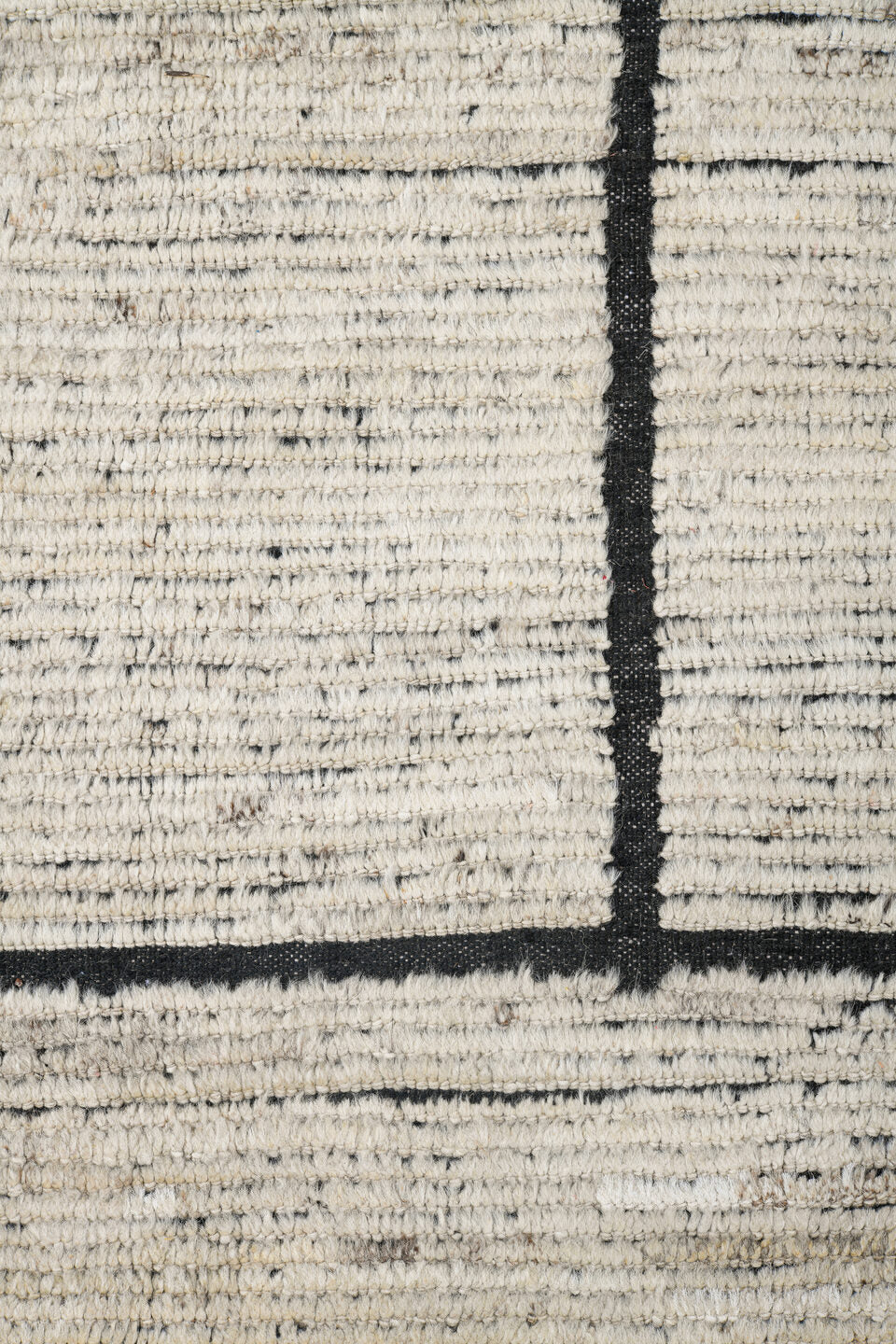9' x 12' one-of-a-kind handmade vintage Tulu large size rug. Color palette: ivory, black, charcoal, cream, gray