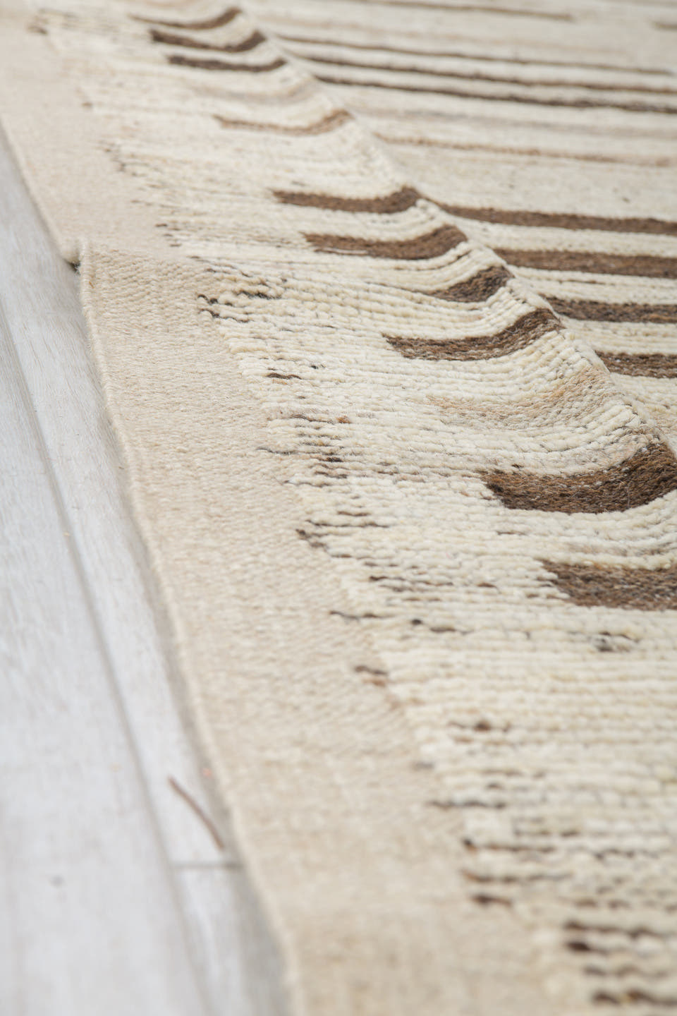 10' x 14' one-of-a-kind handmade vintage Tulu oversize rug. Color palette: ivory, taupe, brown, charcoal, gray, cream, beige