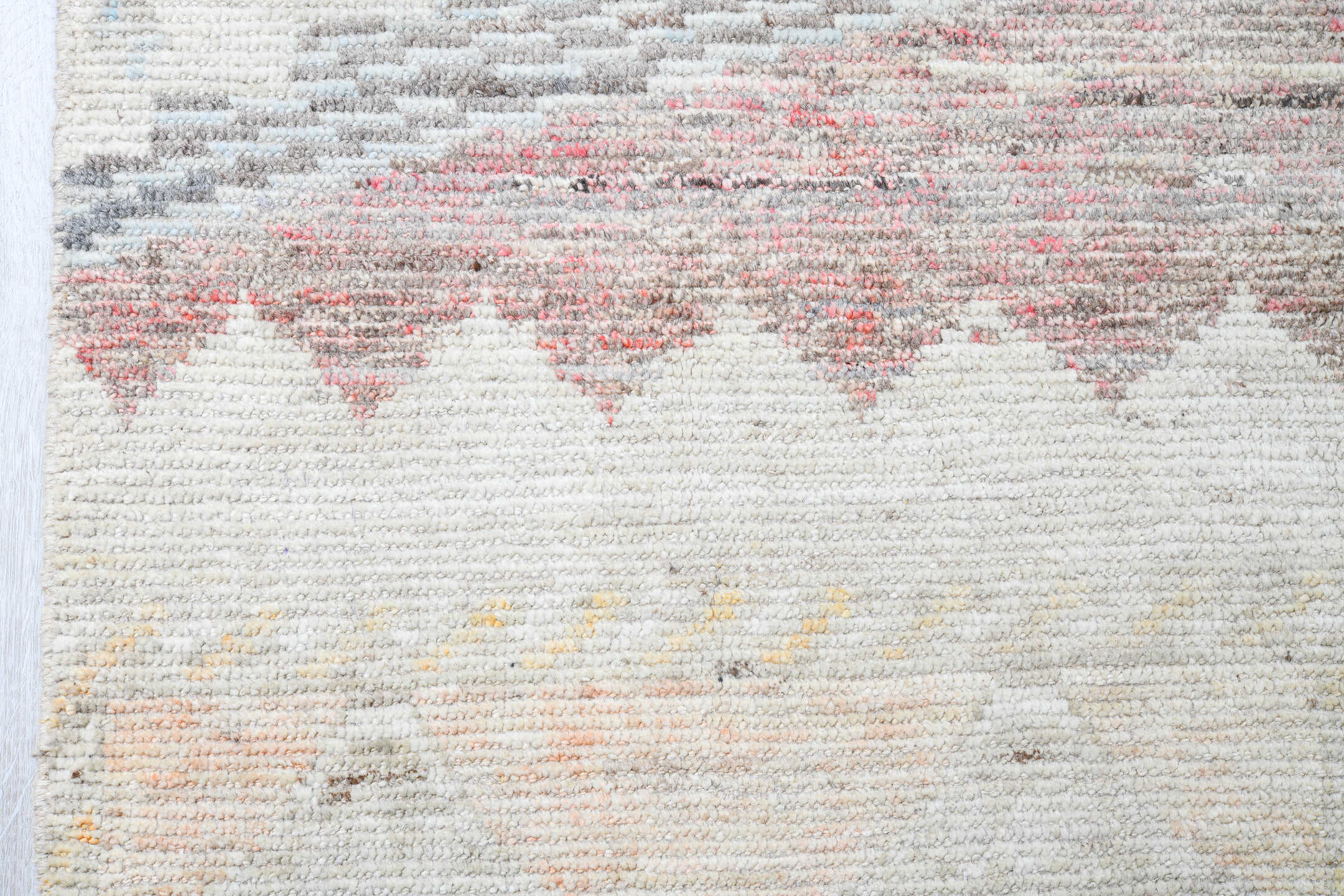 14' x 19' one-of-a-kind handmade vintage Tulu oversize rug. Color palette: ivory, gray, taupe, pale blue, blush, charcoal