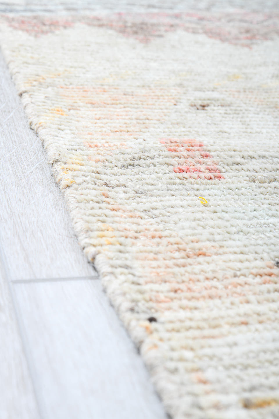 14' x 19' one-of-a-kind handmade vintage Tulu oversize rug. Color palette: ivory, gray, taupe, pale blue, blush, charcoal