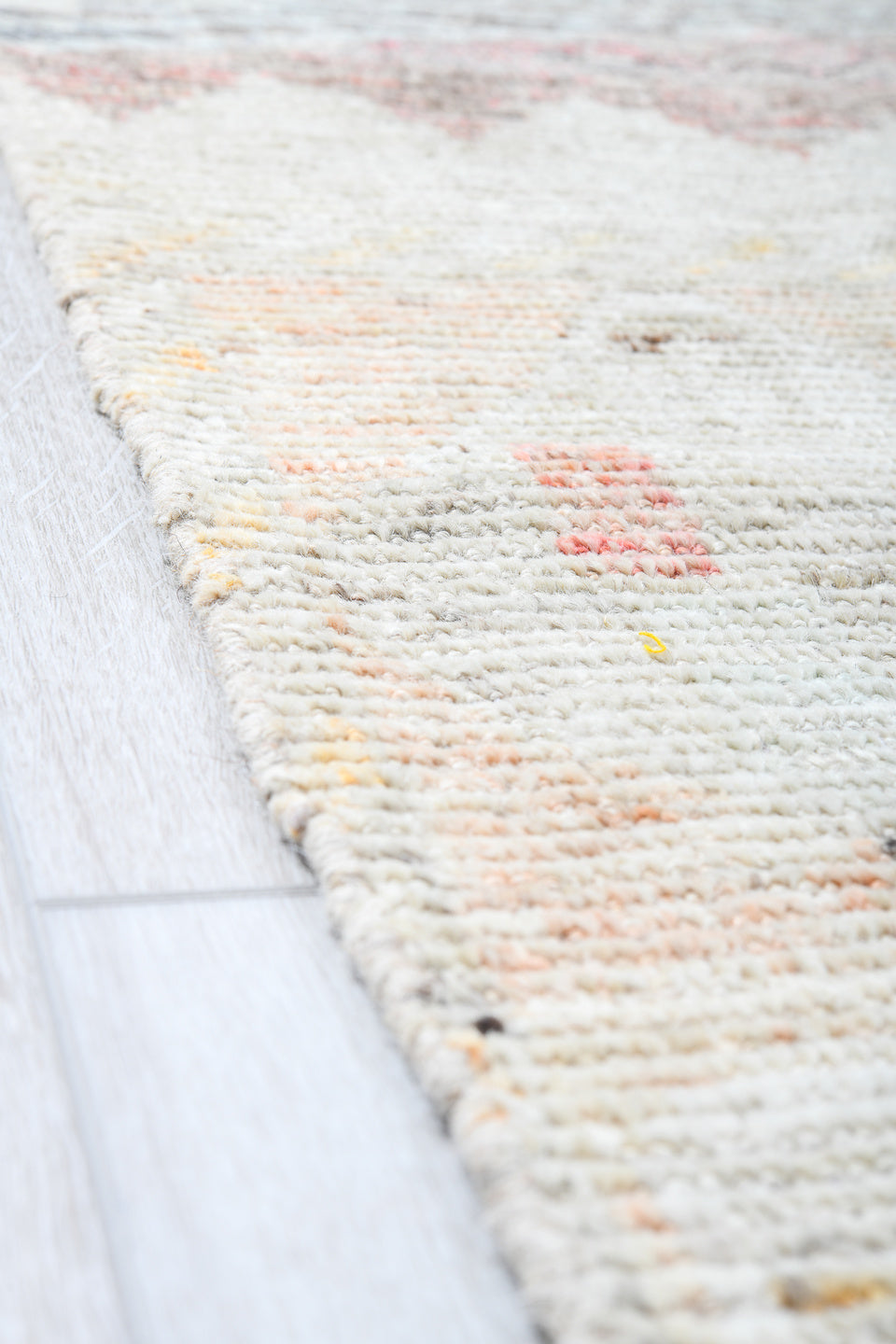 14' x 19' one-of-a-kind handmade vintage Tulu oversize rug. Color palette: ivory, gray, taupe, pale blue, blush, charcoal