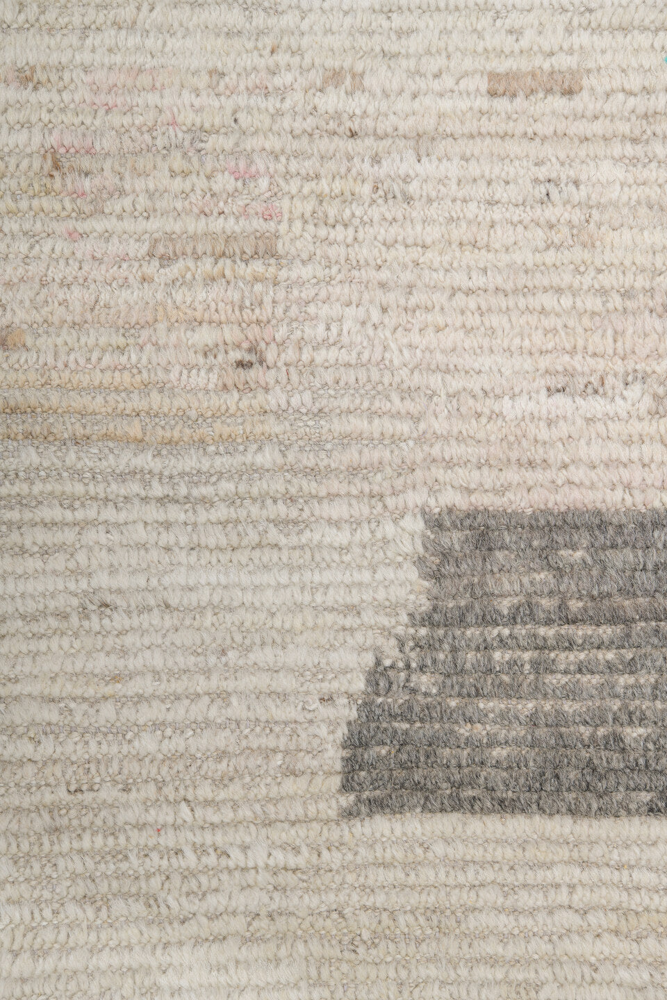 12' x 16' one-of-a-kind handmade vintage Tulu oversize rug. Color palette: ivory, charcoal, cream, pale gold, blush, taupe