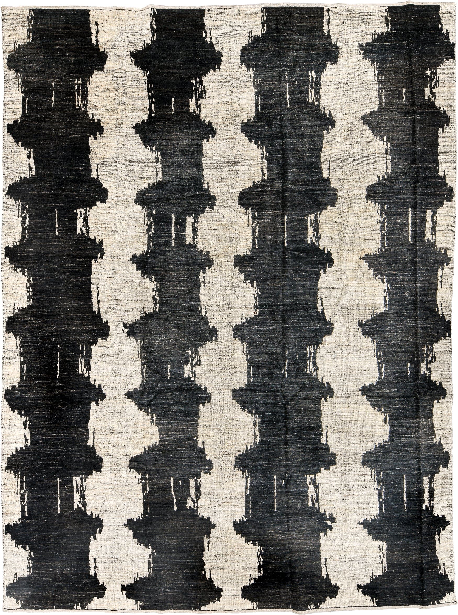 10' x 14' one-of-a-kind handmade vintage Tulu large size rug. Color palette: ivory, charcoal, black, cream, gray