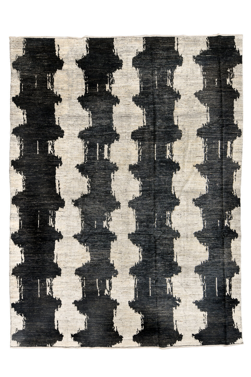 10' x 14' one-of-a-kind handmade vintage Tulu large size rug. Color palette: black, blue, brown, dark gray, dim gray, gray