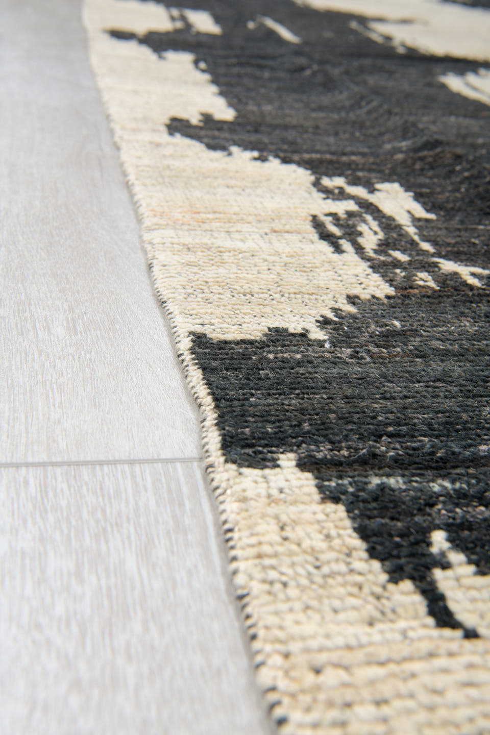 10' x 14' one-of-a-kind handmade vintage Tulu large size rug. Color palette: ivory, charcoal, black, cream, gray