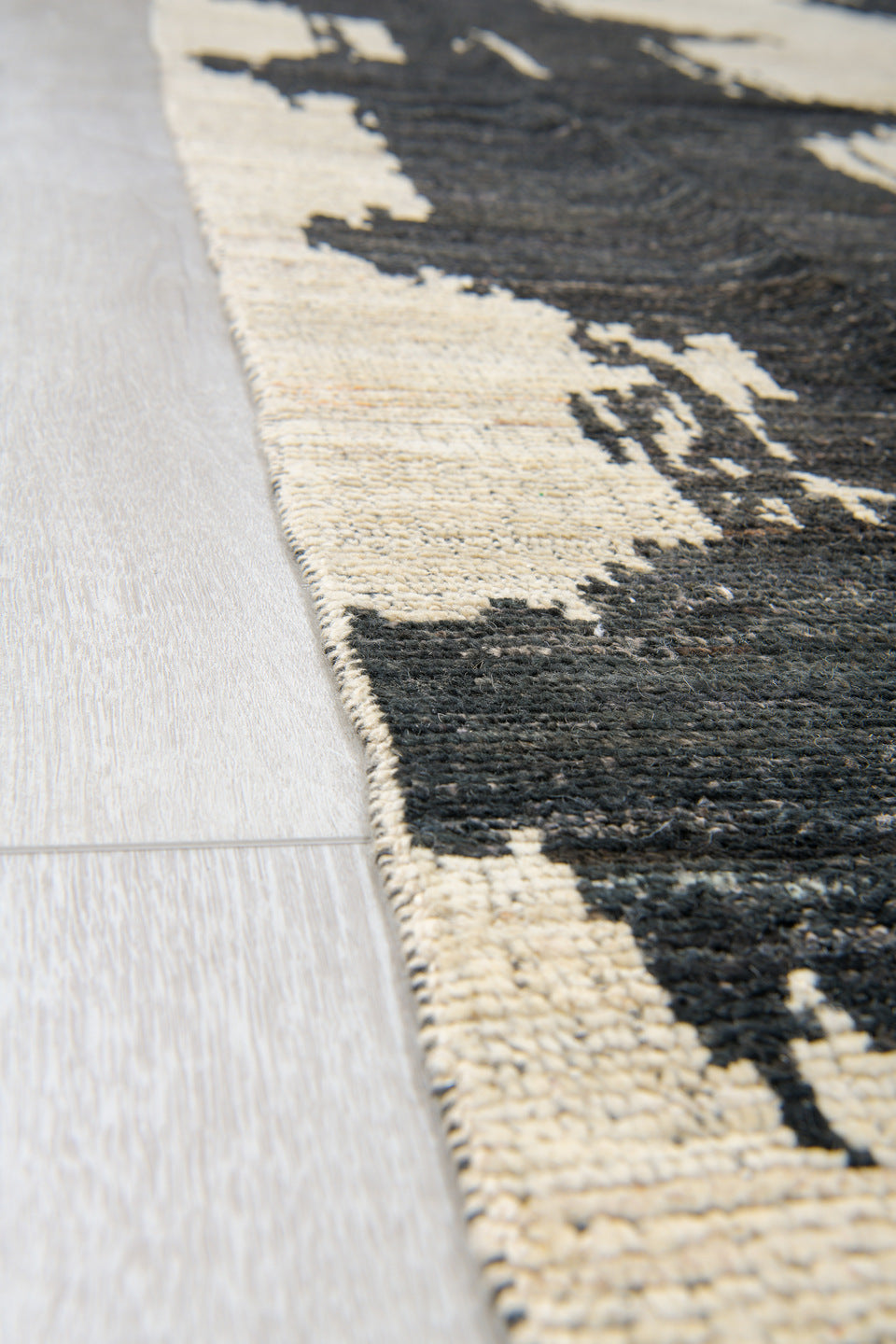 10' x 14' one-of-a-kind handmade vintage Tulu large size rug. Color palette: ivory, charcoal, black, cream, gray