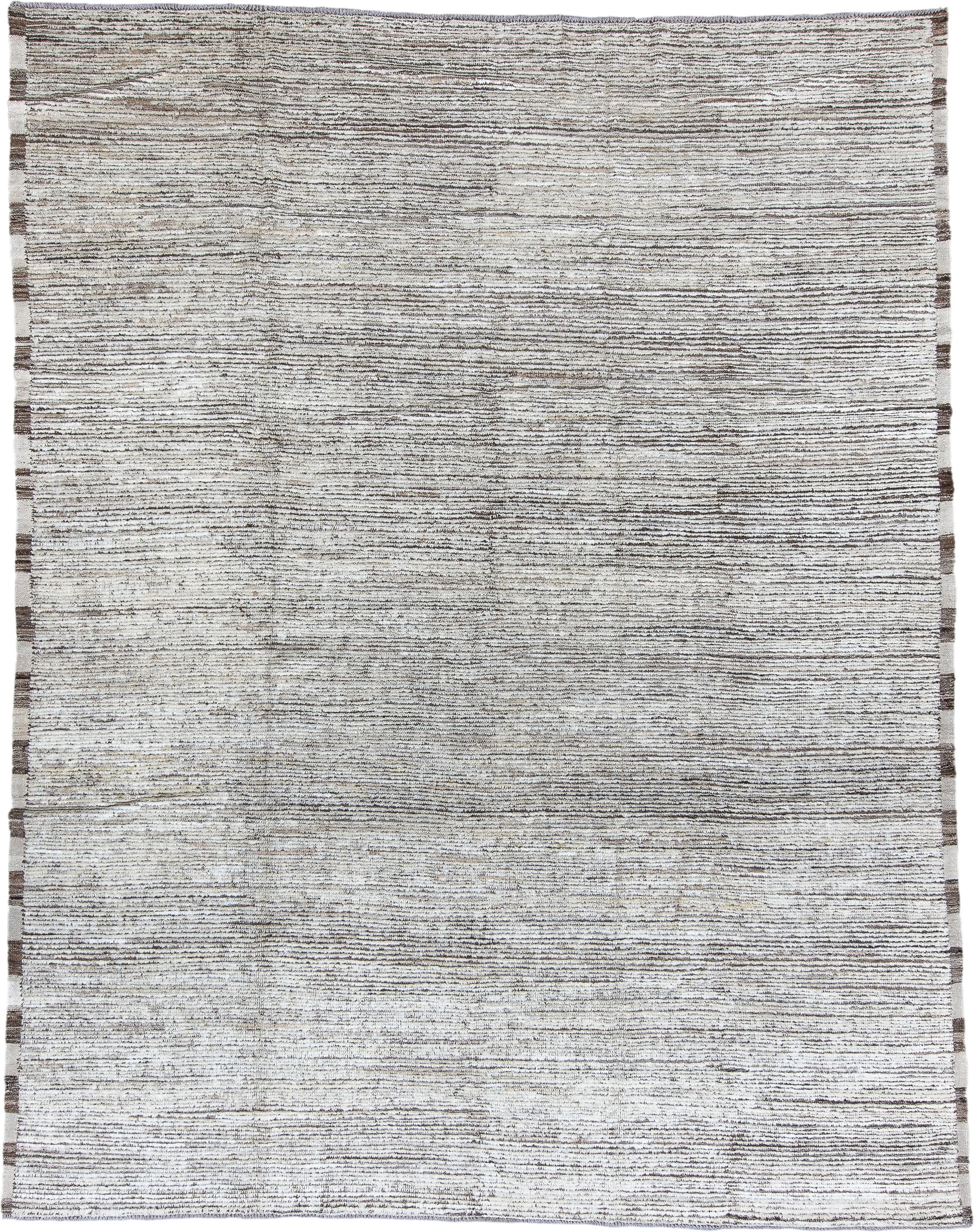 9' x 11' one-of-a-kind handmade vintage Tulu large size rug. Color palette: ivory, brown, taupe, charcoal, cream, beige