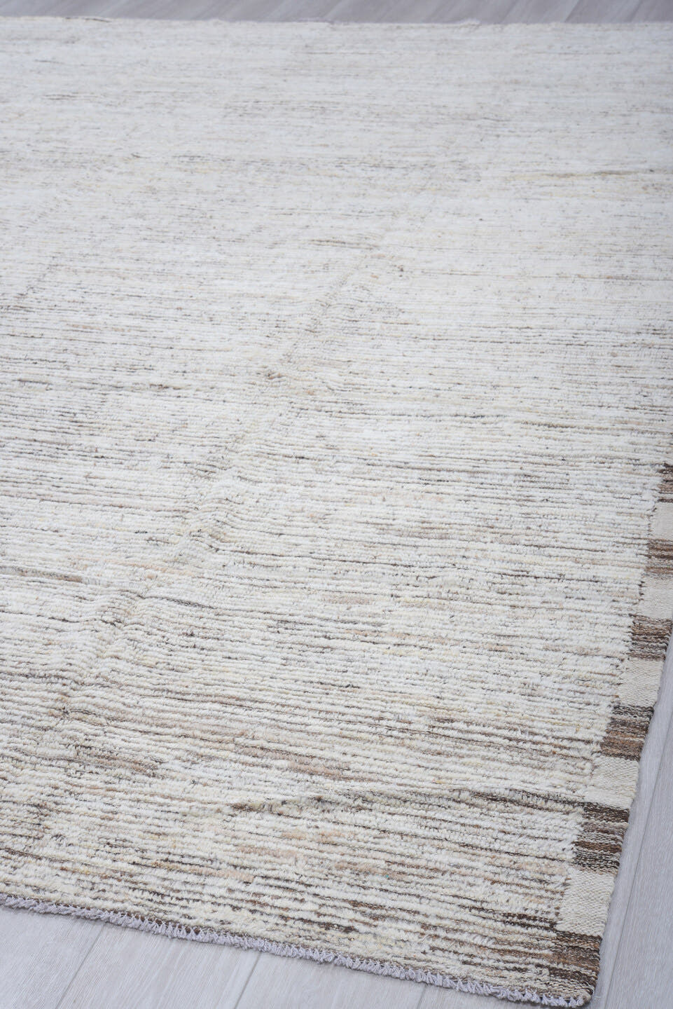 9' x 11' one-of-a-kind handmade vintage Tulu large size rug. Color palette: ivory, brown, taupe, charcoal, cream, beige