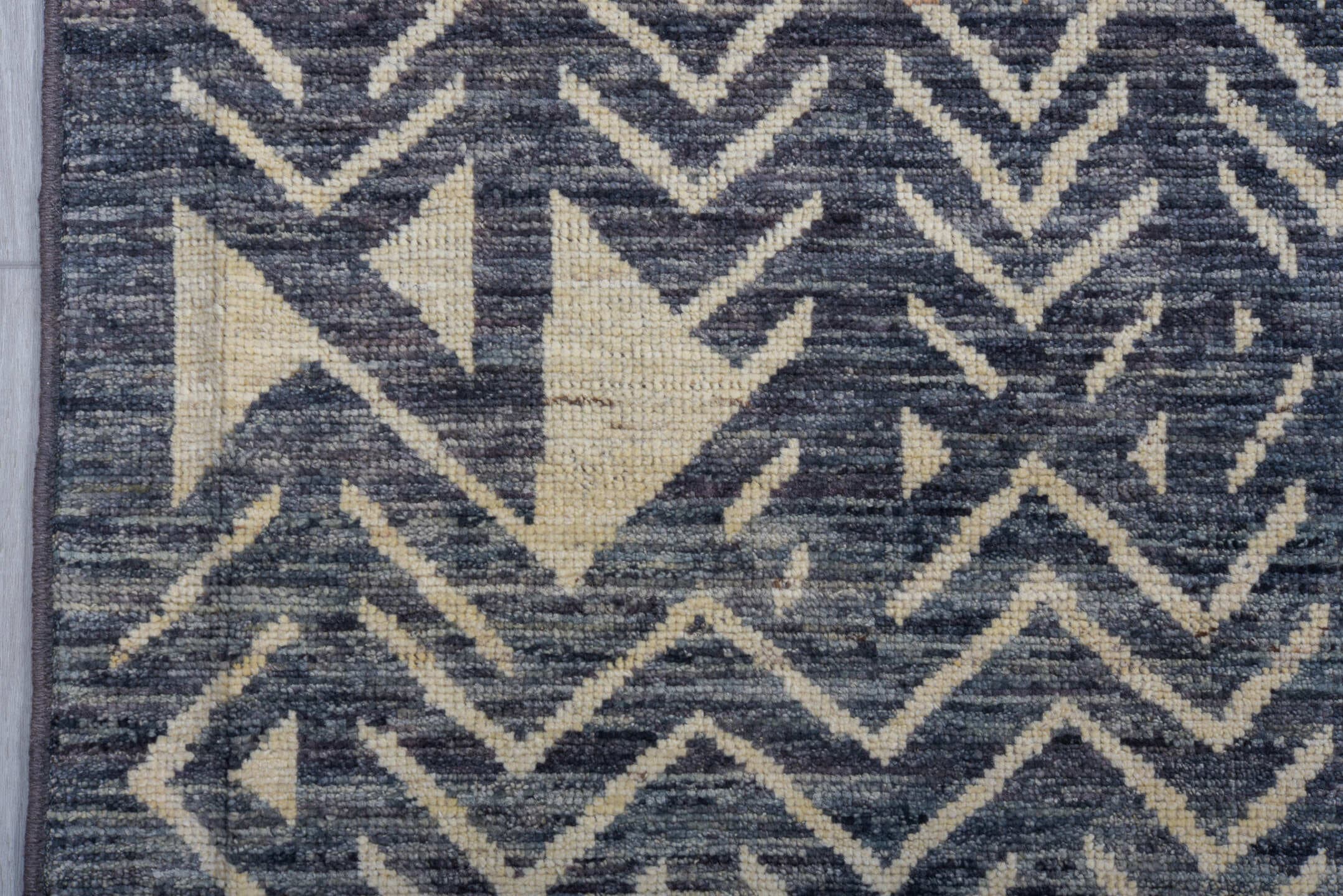 10' x 14' one-of-a-kind handmade vintage Tulu large size rug. Color palette: charcoal, ivory, slate, gray, black