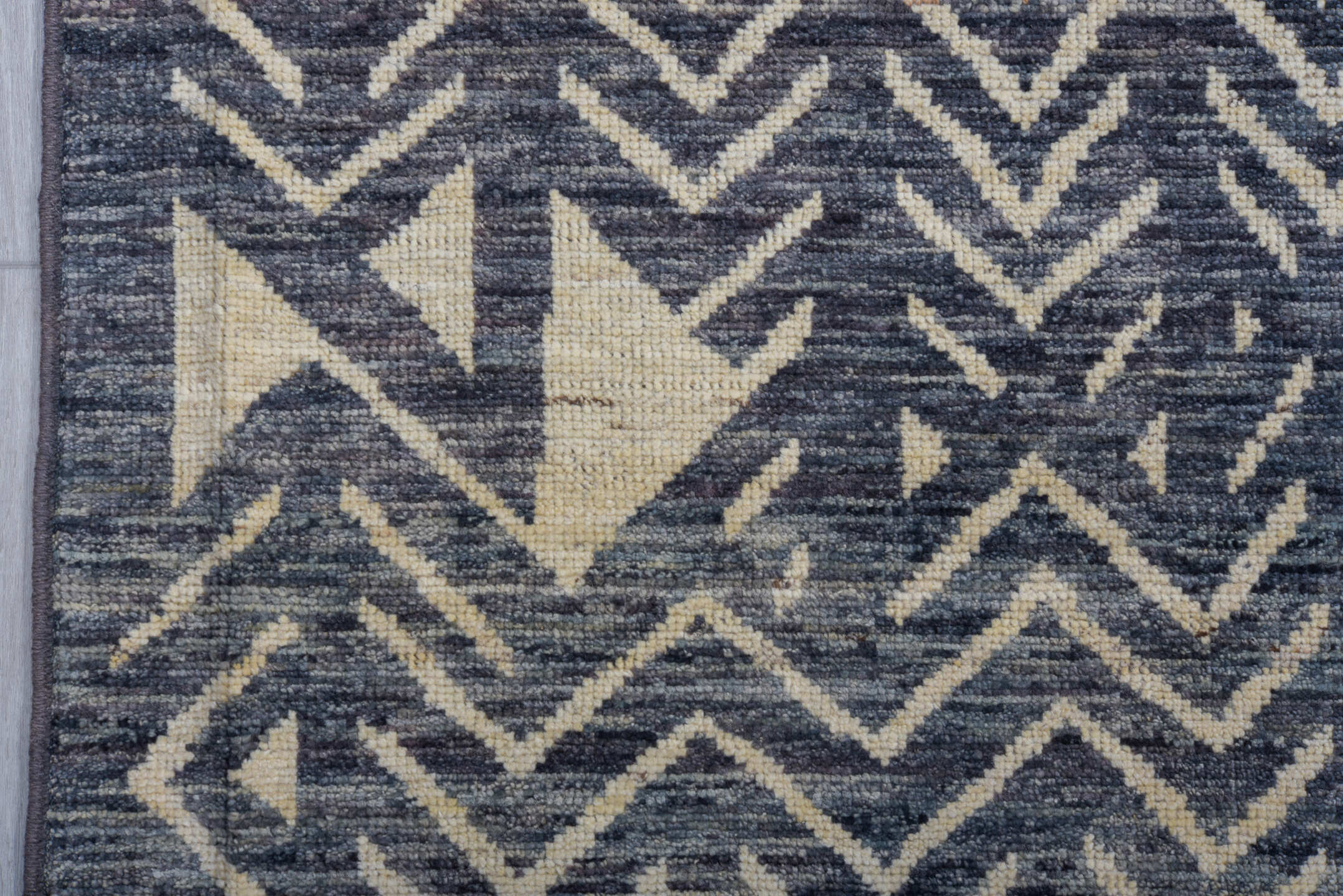 10' x 14' one-of-a-kind handmade vintage Tulu large size rug. Color palette: charcoal, ivory, slate, gray, black