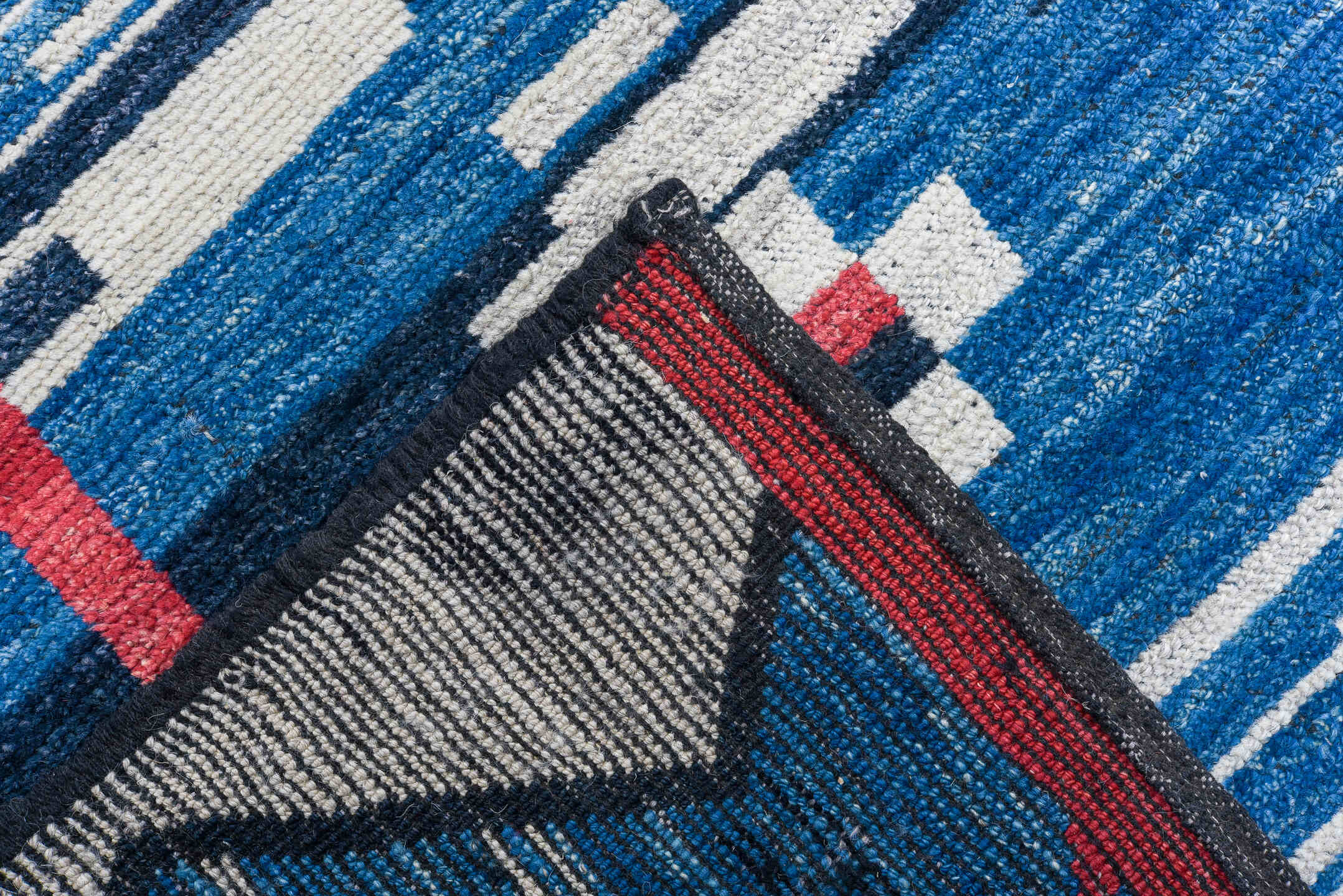 10' x 14' one-of-a-kind handmade vintage Tulu large size rug. Color palette: ivory, blue, coral, navy, sky_blue, charcoal