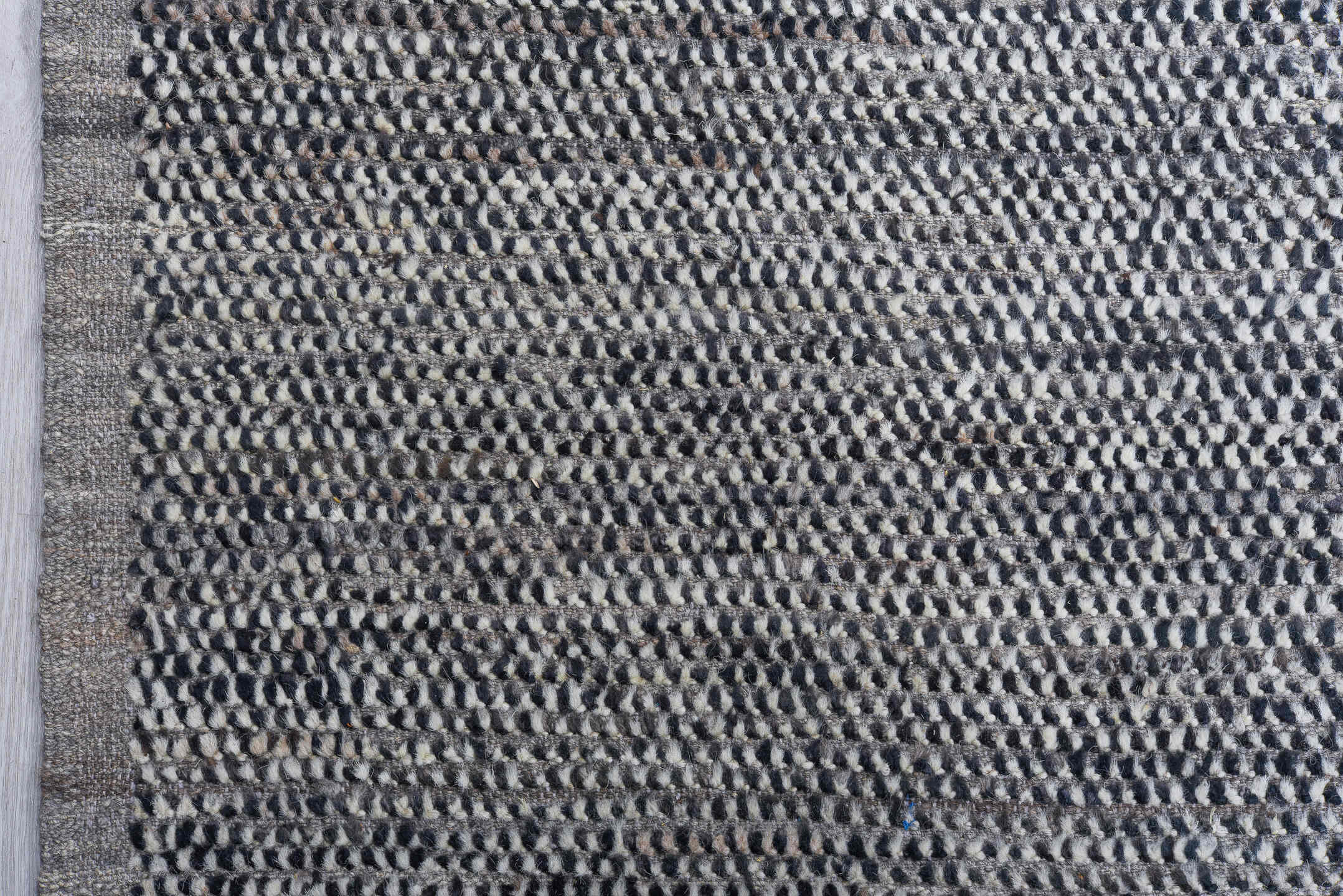 13' x 15' one-of-a-kind handmade vintage Tulu oversize rug. Color palette: black, blue, dark gray, dim gray, gainsboro, gray