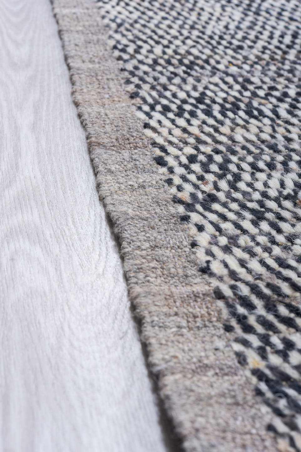 13' x 15' one-of-a-kind handmade vintage Tulu oversize rug. Color palette: gray, charcoal, ivory, slate, black