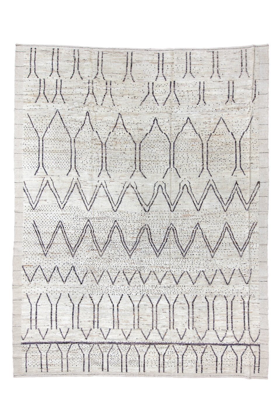 10' x 13' one-of-a-kind handmade vintage Tulu large size rug. Color palette: dark gray, gainsboro, gray, light gray