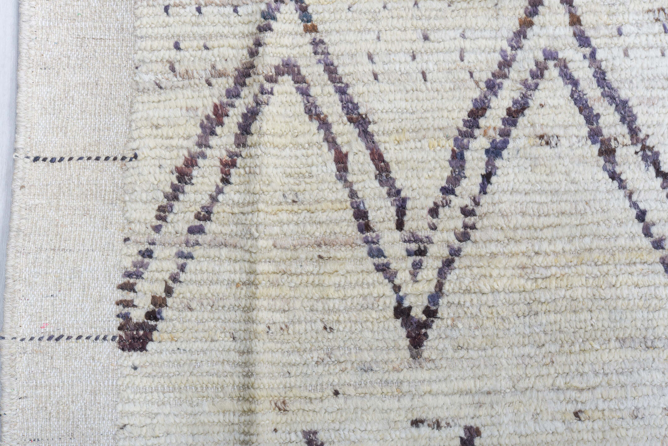 10' x 13' one-of-a-kind handmade vintage Tulu large size rug. Color palette: ivory, charcoal, taupe, brown, gray, black