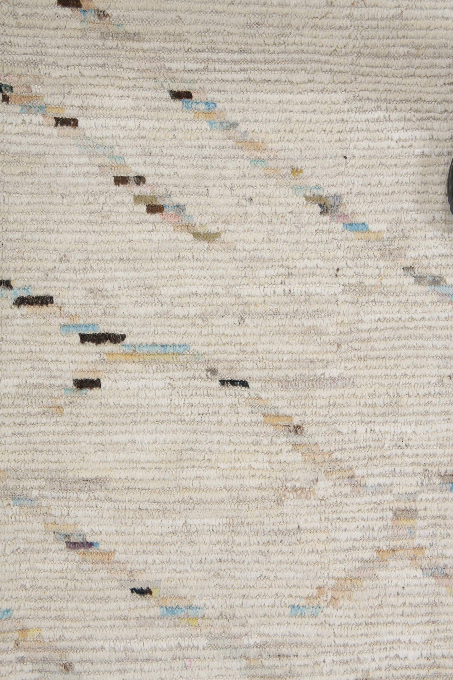10' x 13' one-of-a-kind handmade vintage Tulu large size rug. Color palette: ivory, cream, charcoal, pale blue, taupe, beige