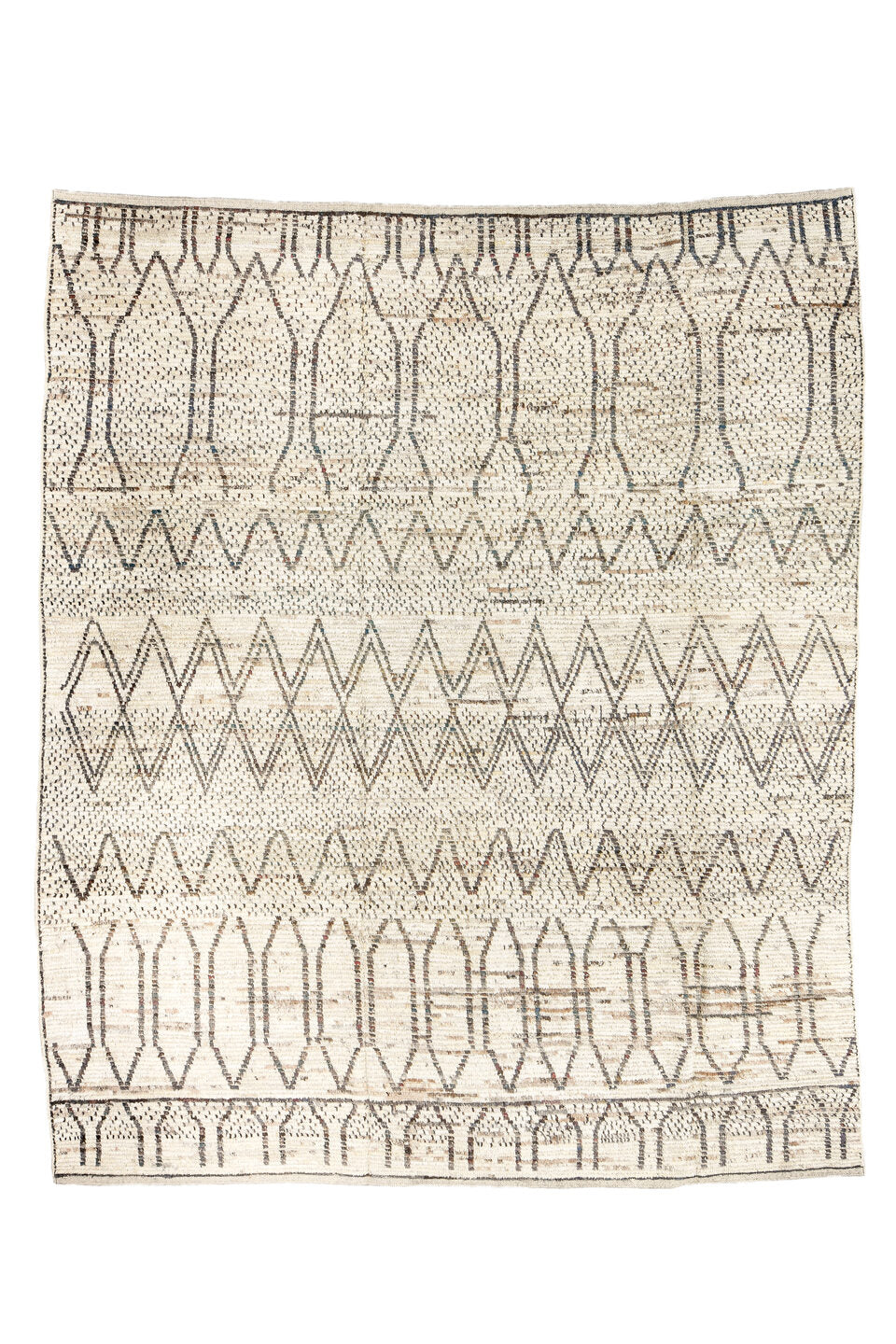 8' x 10' one-of-a-kind handmade vintage Tulu large size rug. Color palette: antiquewhite, beige, black, brown, dim gray
