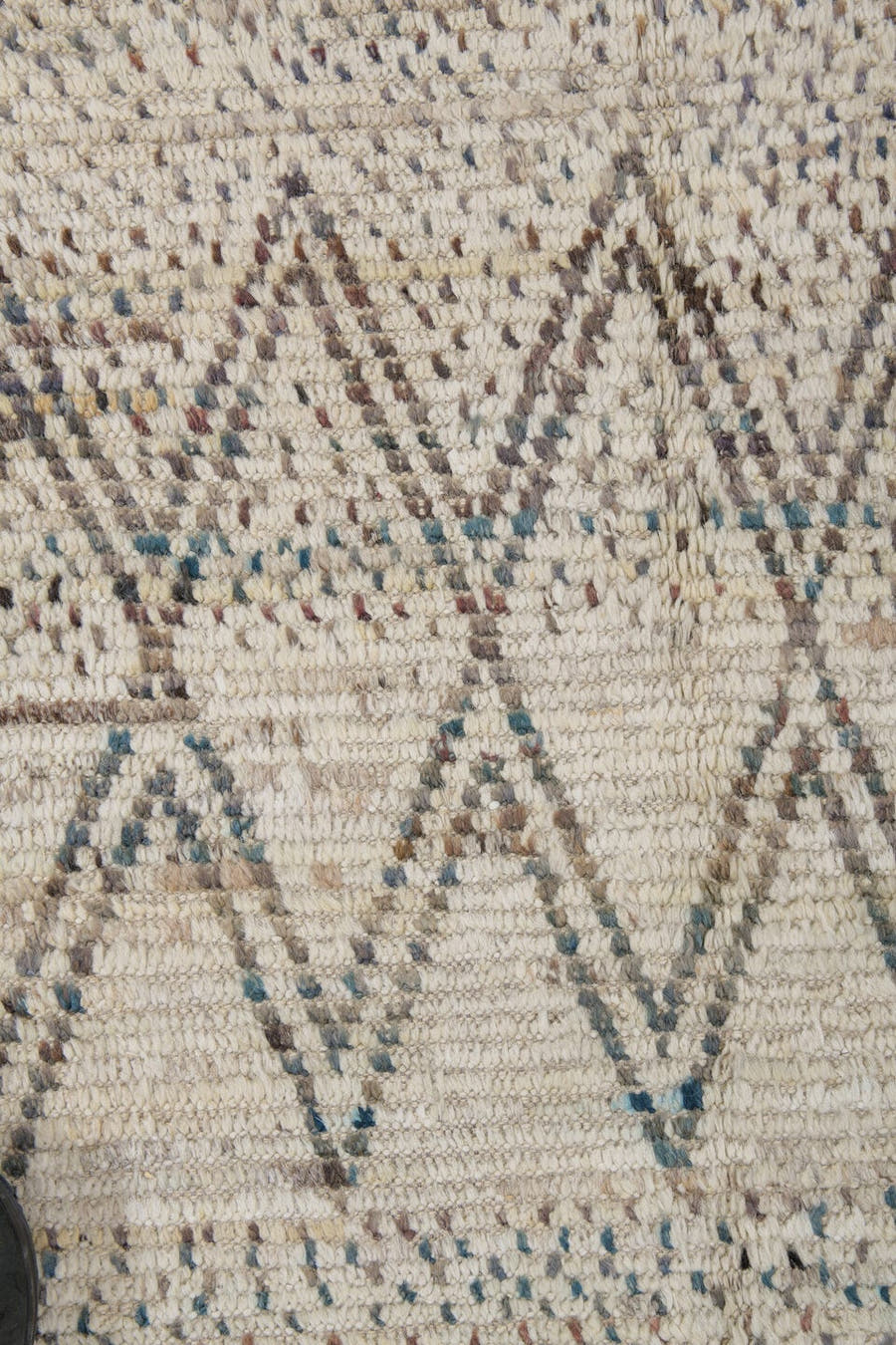 8' x 10' one-of-a-kind handmade vintage Tulu large size rug. Color palette: ivory, charcoal, taupe, camel, brown, blue gray