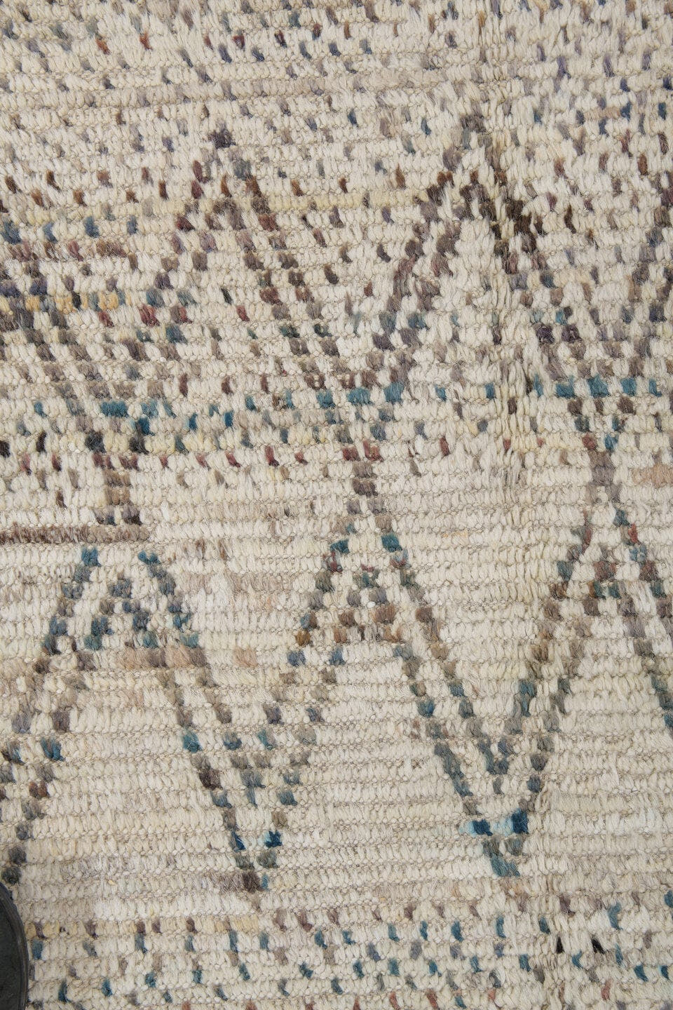 8' x 10' one-of-a-kind handmade vintage Tulu large size rug. Color palette: ivory, charcoal, taupe, camel, brown, blue gray