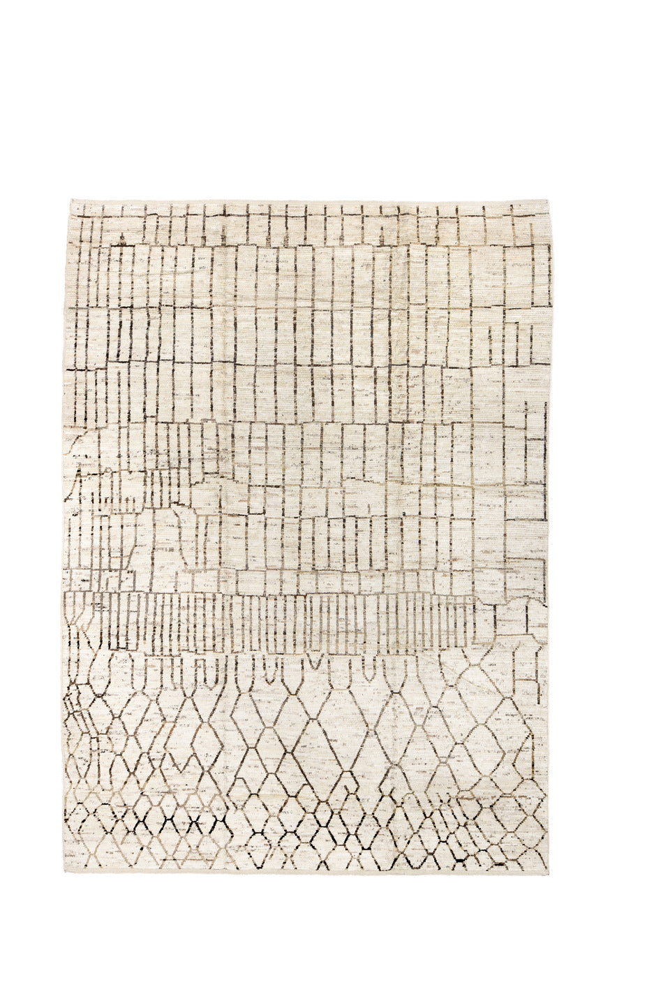 10' x 14' one-of-a-kind handmade vintage Tulu large size rug. Color palette: black, brown, dark gray, gainsboro, gray