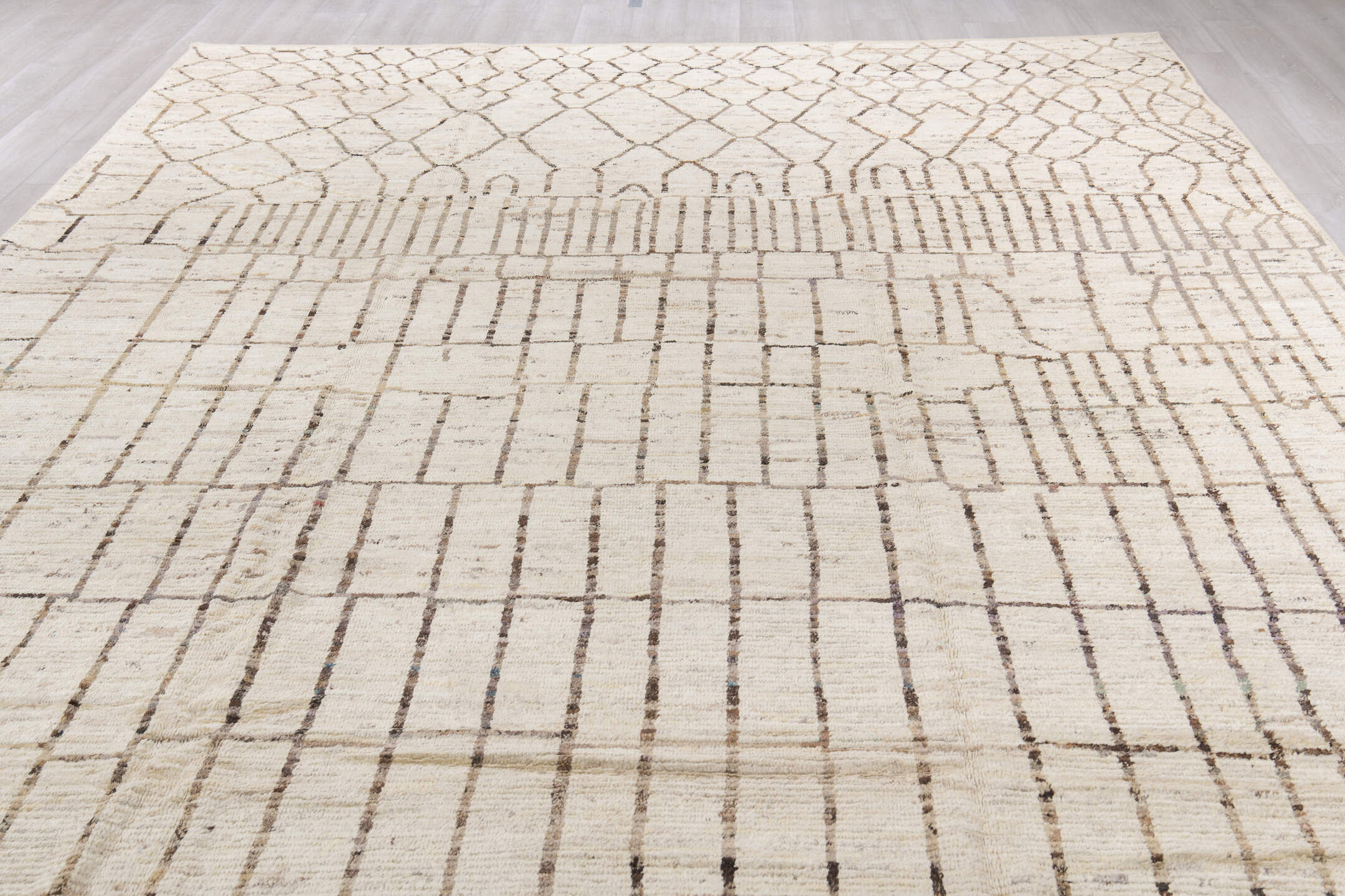 10' x 14' one-of-a-kind handmade vintage Tulu large size rug. Color palette: black, brown, dark gray, gainsboro, gray