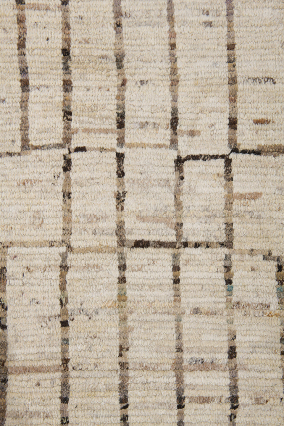 10' x 14' one-of-a-kind handmade vintage Tulu large size rug. Color palette: ivory, charcoal, taupe, cream, brown, black