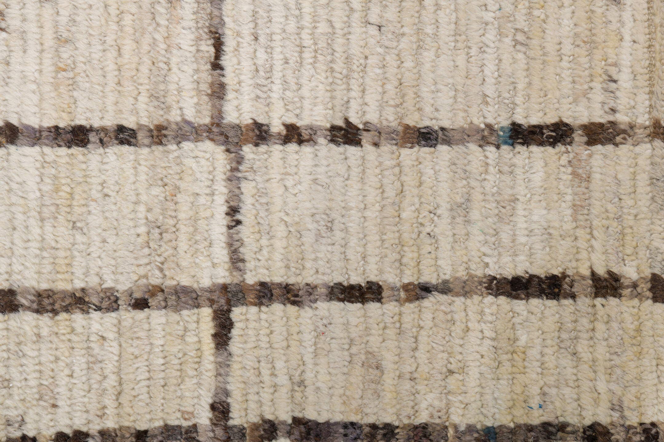 10' x 14' one-of-a-kind handmade vintage Tulu large size rug. Color palette: ivory, charcoal, taupe, cream, brown, black