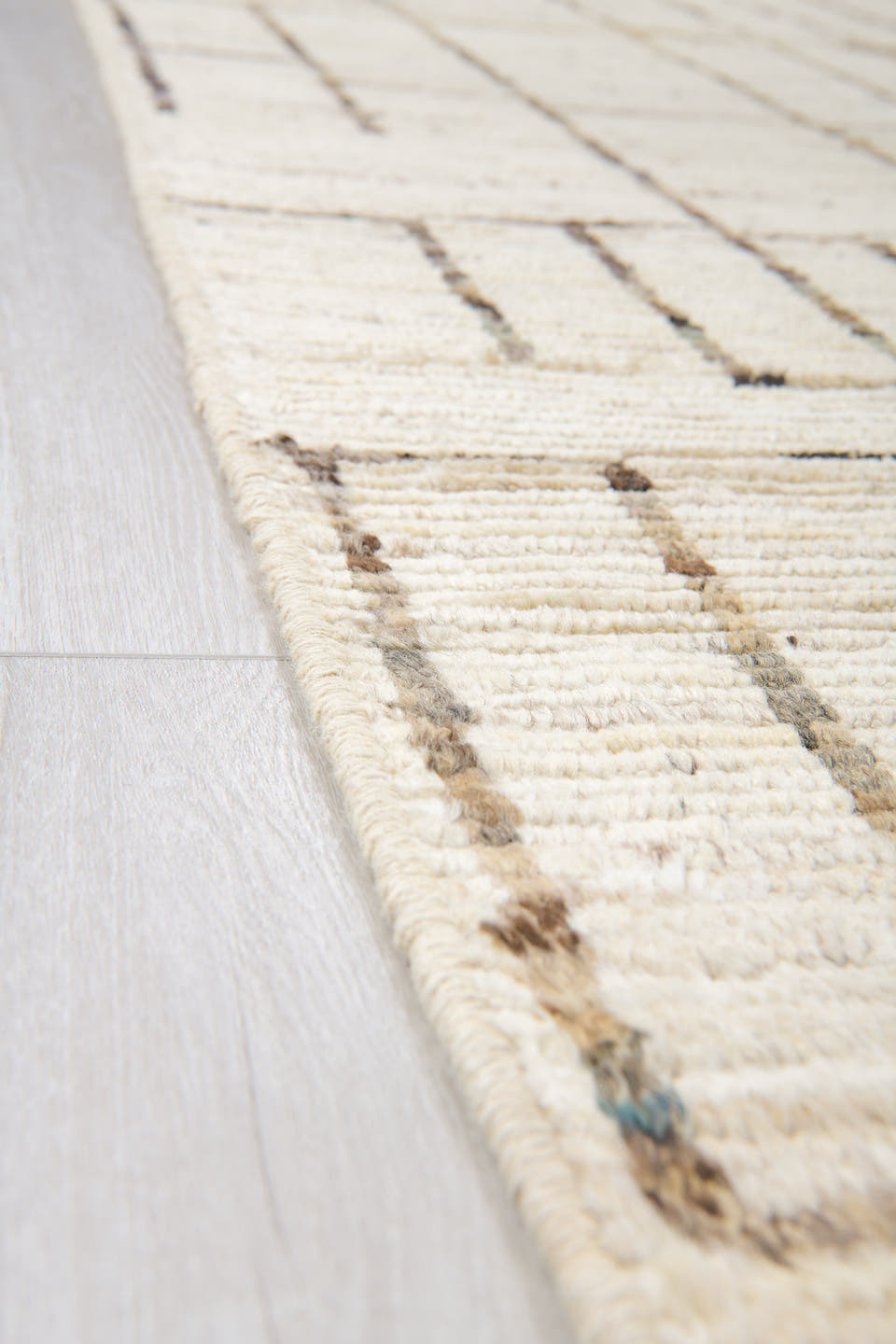 10' x 14' one-of-a-kind handmade vintage Tulu large size rug. Color palette: ivory, charcoal, taupe, cream, brown, black