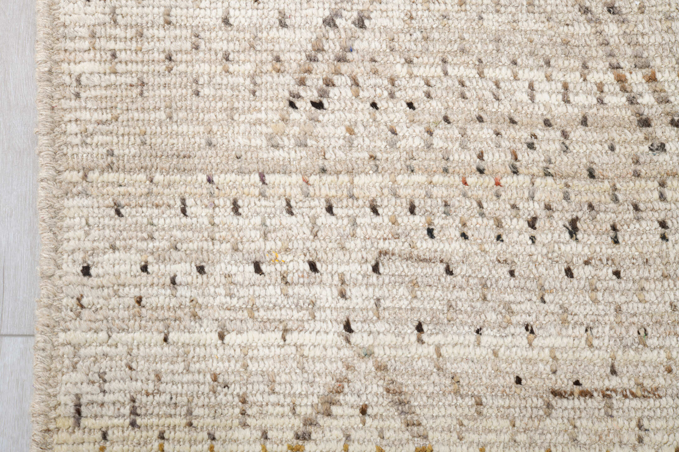 8' x 10' one-of-a-kind handmade vintage Tulu large size rug. Color palette: beige, black, brown, gray, light gray, linen