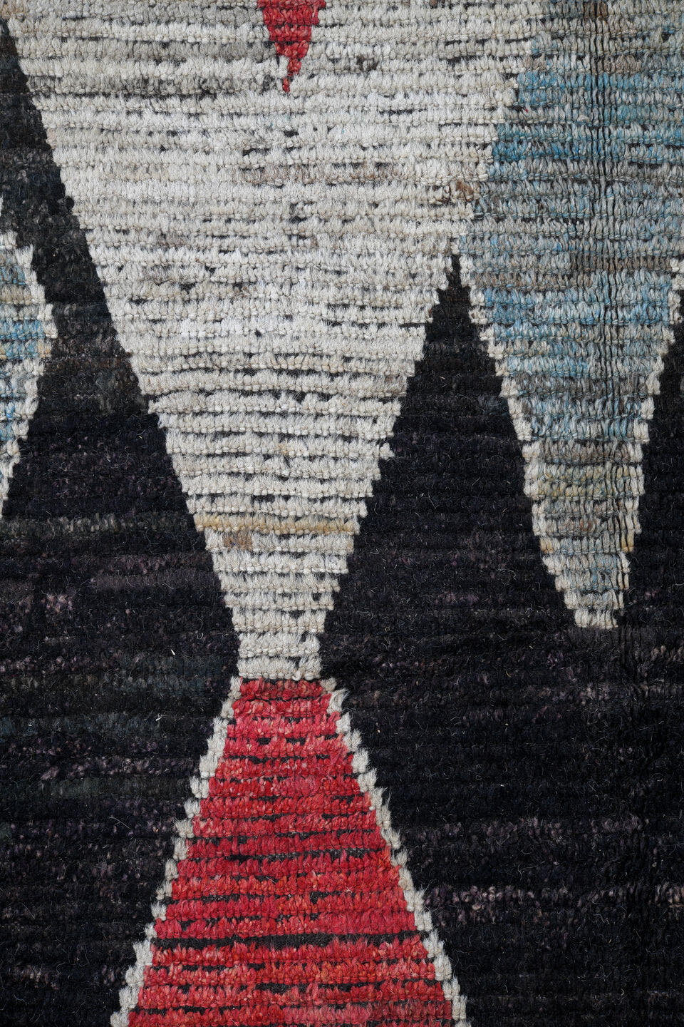 14' x 19' one-of-a-kind handmade vintage Tulu oversize rug. Color palette: charcoal, ivory, olive, sky_blue, coral, navy