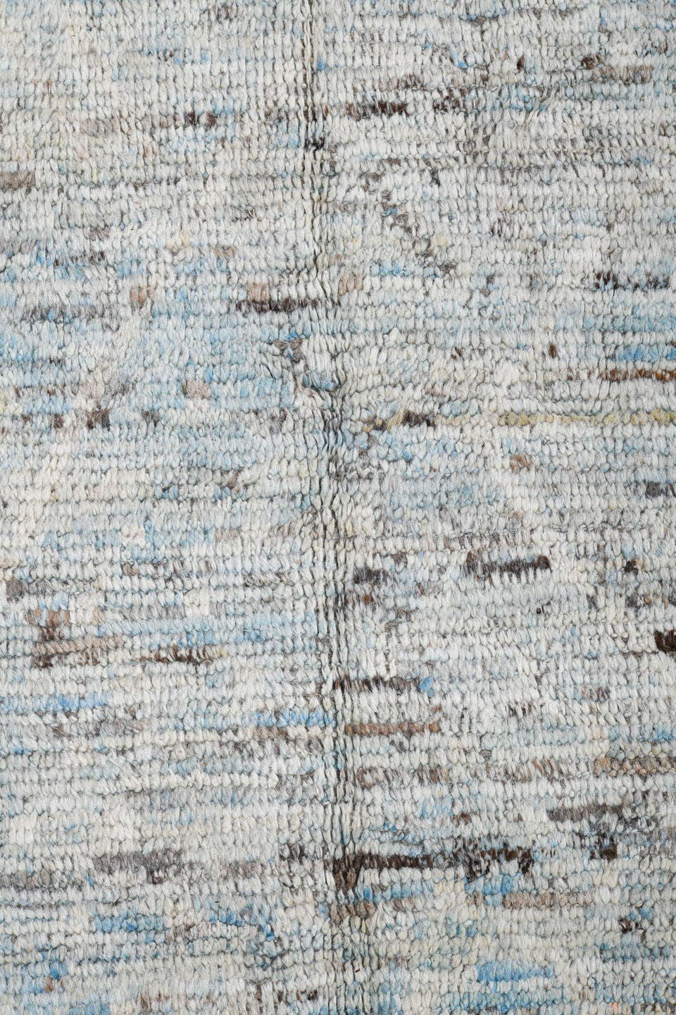 10' x 13' one-of-a-kind handmade vintage Tulu large size rug. Color palette: ivory, pale blue, taupe, light gray, camel