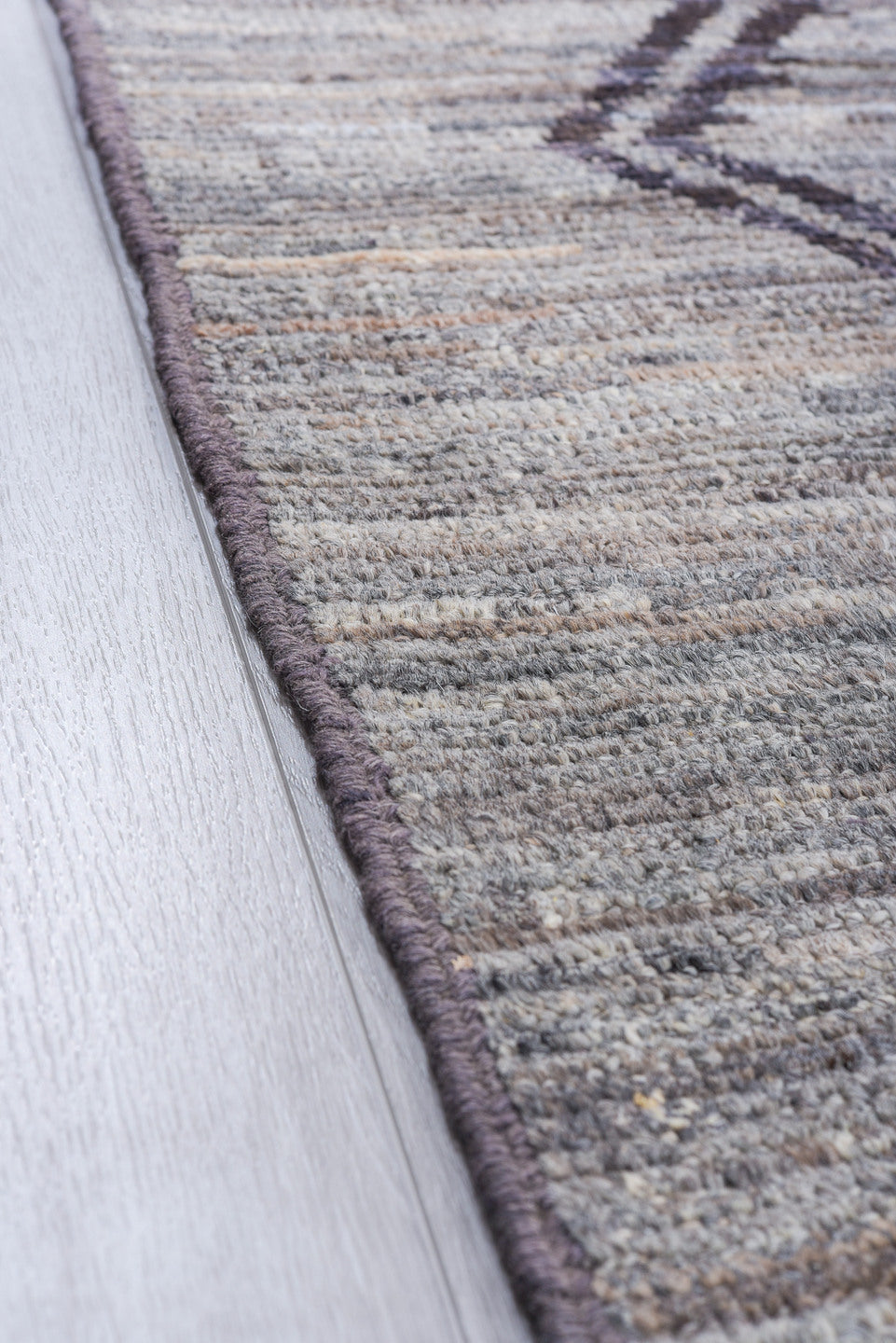 8' x 9' one-of-a-kind handmade vintage Tulu rug. Color palette: gray, charcoal, taupe, ivory, black, beige