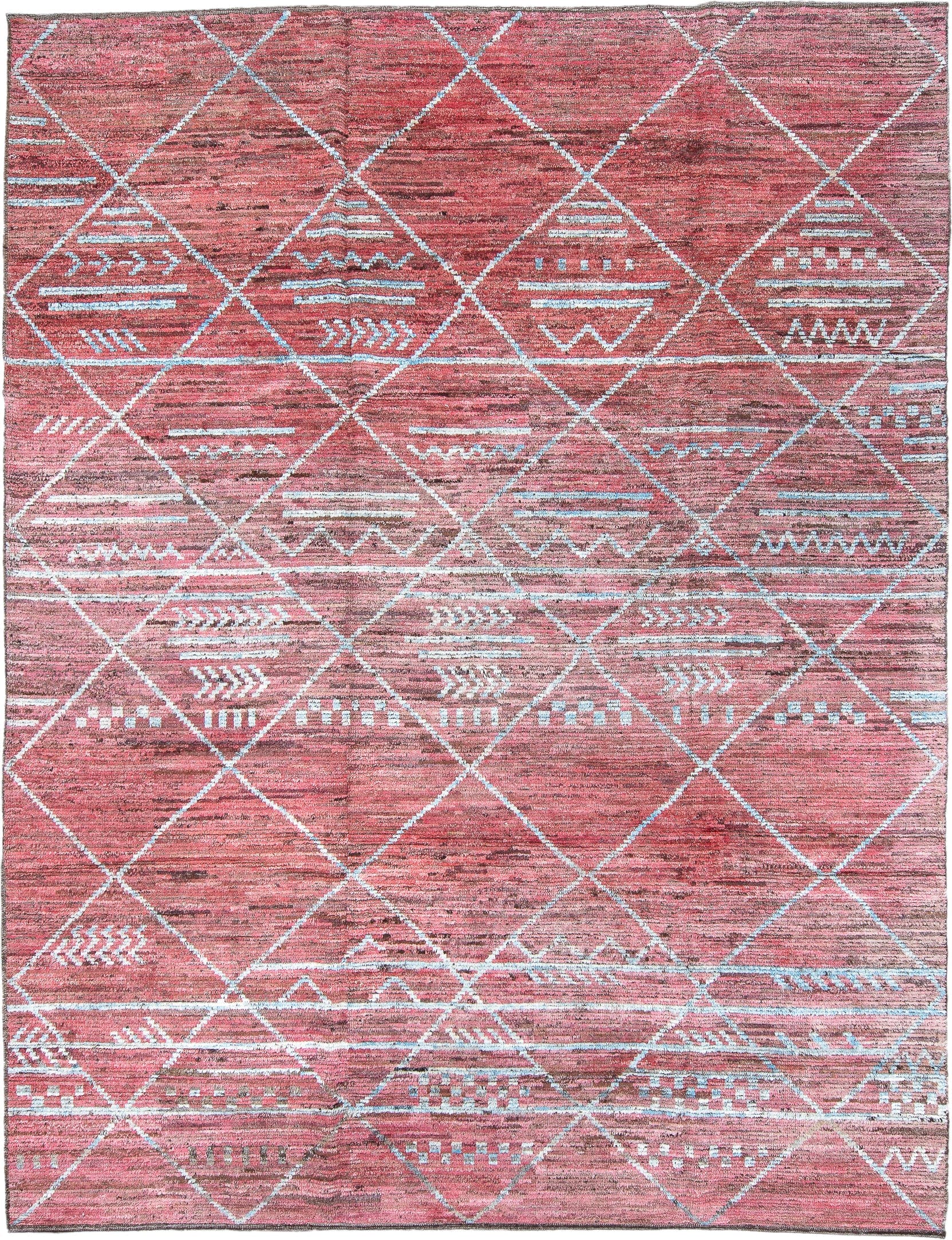 9' x 11' one-of-a-kind handmade vintage Tulu large size rug. Color palette: rose, ivory, light blue, dusty pink, taupe