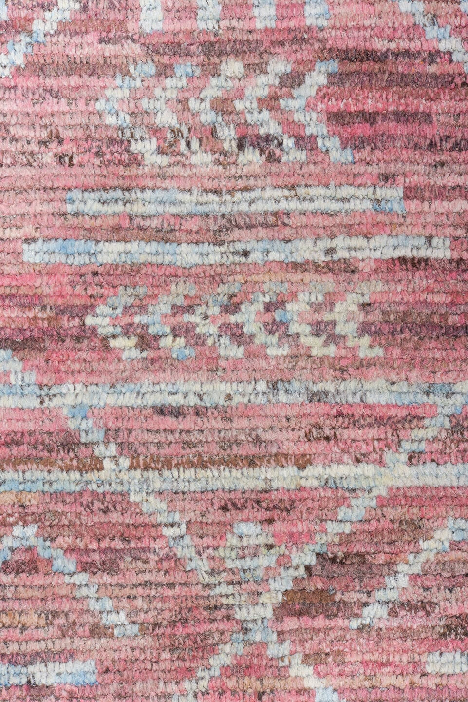 9' x 11' one-of-a-kind handmade vintage Tulu large size rug. Color palette: rose, ivory, light blue, dusty pink, taupe