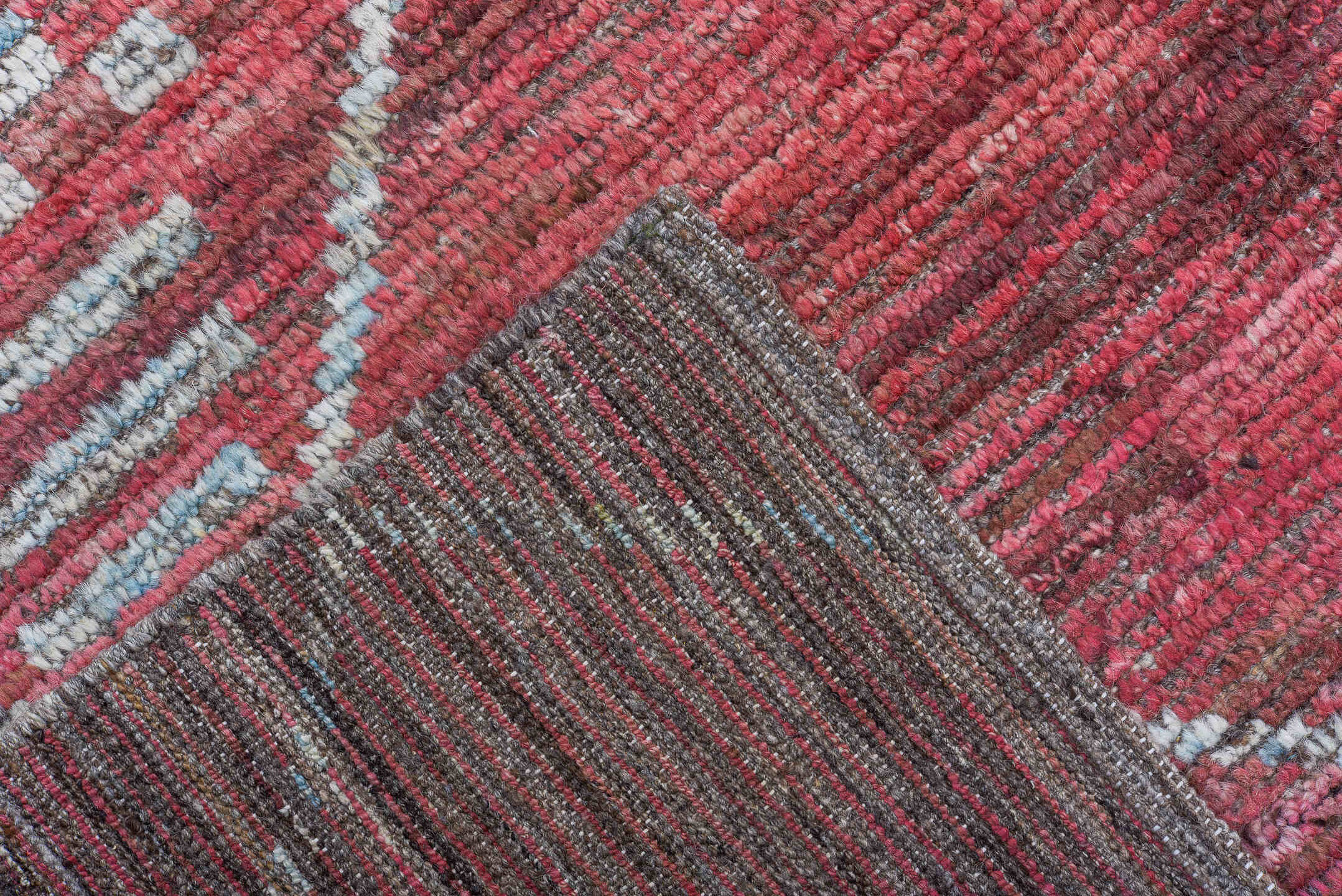 9' x 11' one-of-a-kind handmade vintage Tulu large size rug. Color palette: rose, ivory, light blue, dusty pink, taupe