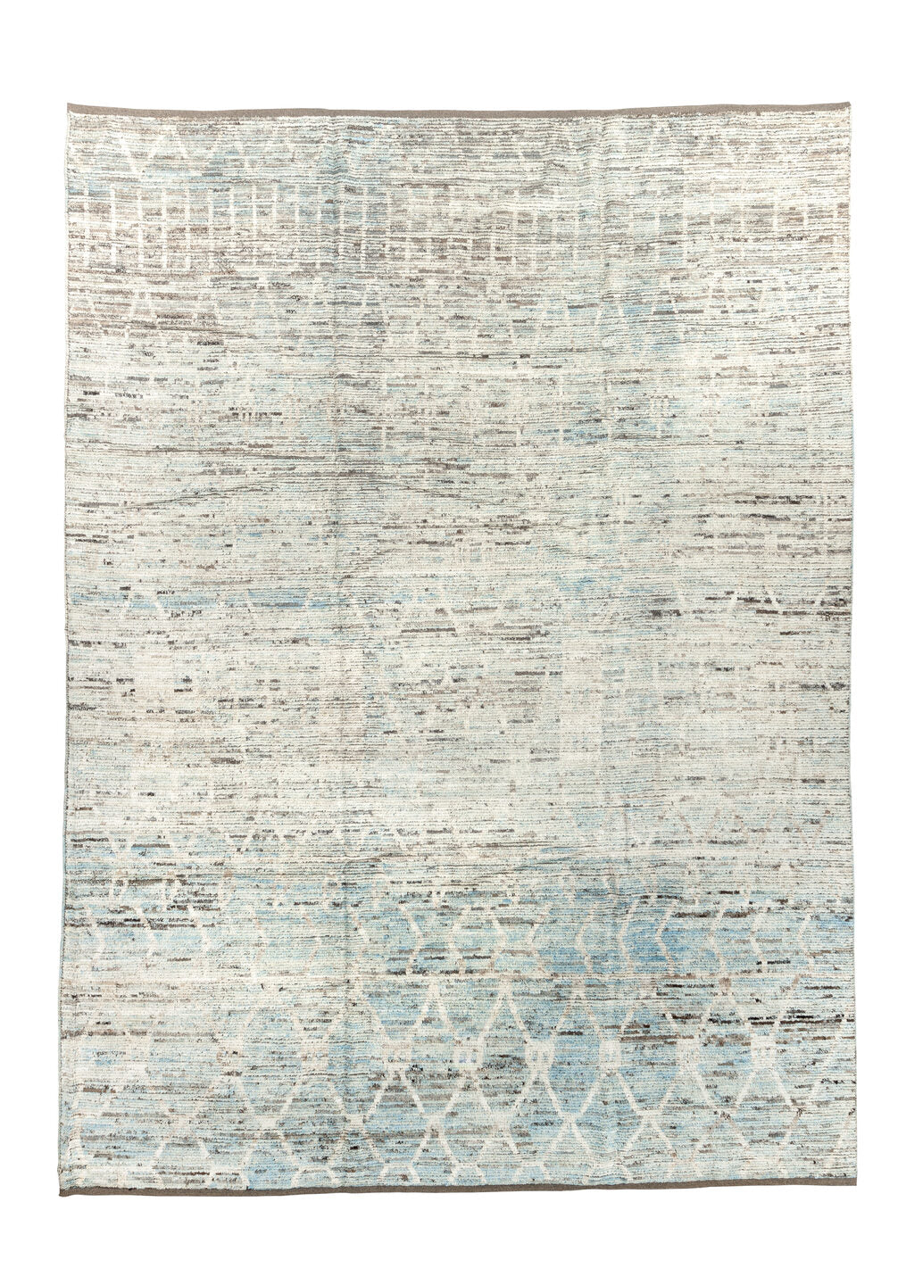 10' x 14' one-of-a-kind handmade vintage Tulu large size rug. Color palette: gray, light gray, off-white, gainsboro, linen