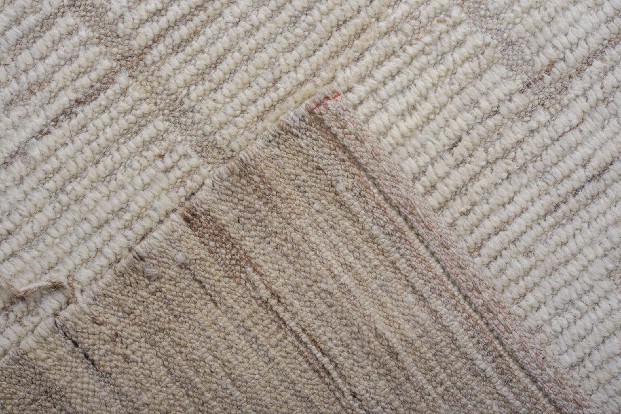 12' x 14' one-of-a-kind handmade vintage Tulu oversize rug. Color palette: ivory, taupe, cream, beige, light brown, gray
