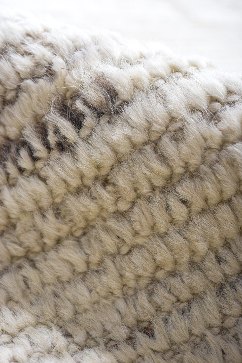 12' x 14' one-of-a-kind handmade vintage Tulu oversize rug. Color palette: ivory, taupe, cream, beige, light brown, gray