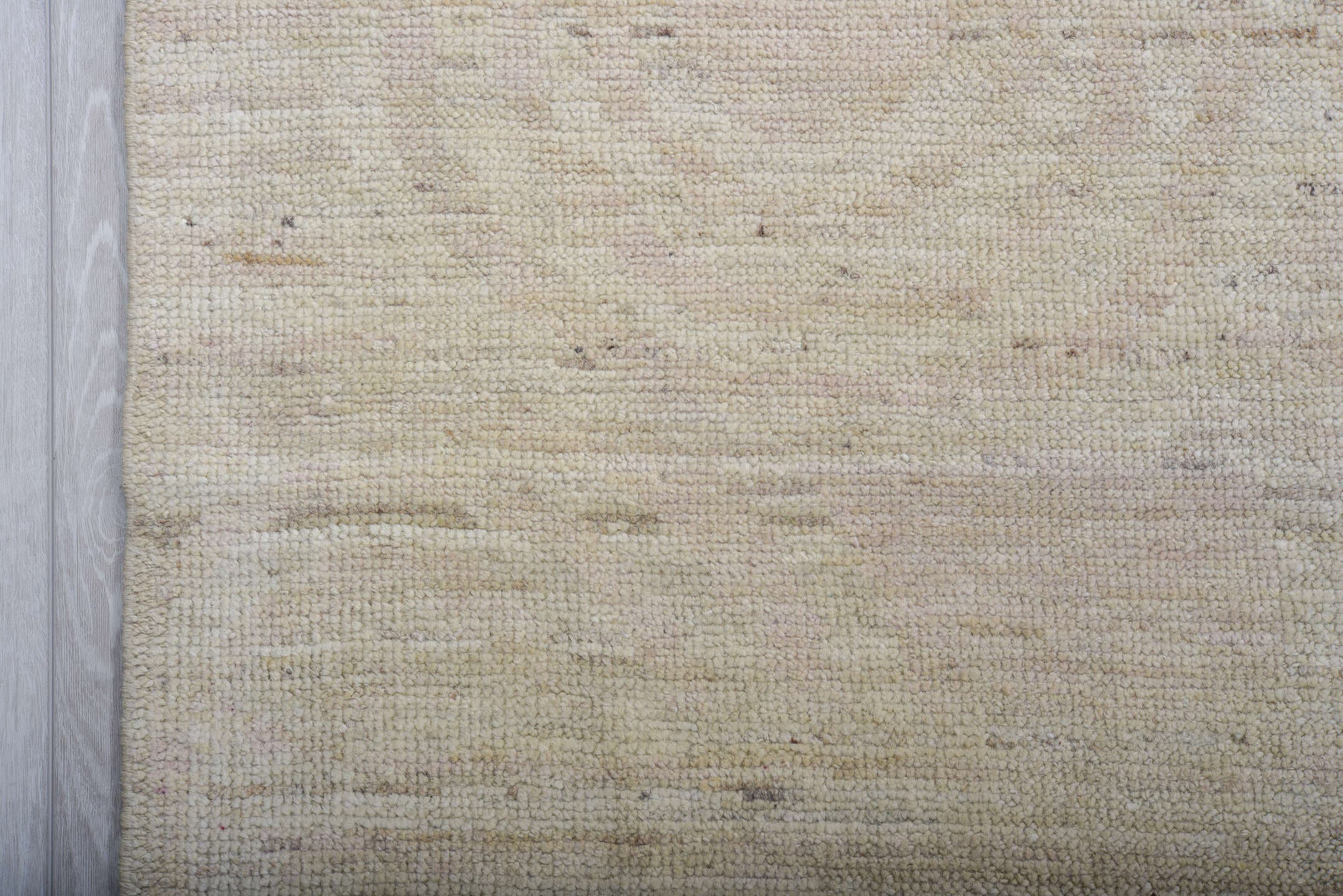 9' x 12' one-of-a-kind handmade vintage Tulu large size rug. Color palette: ivory, blush, taupe, cream, pale rose, beige