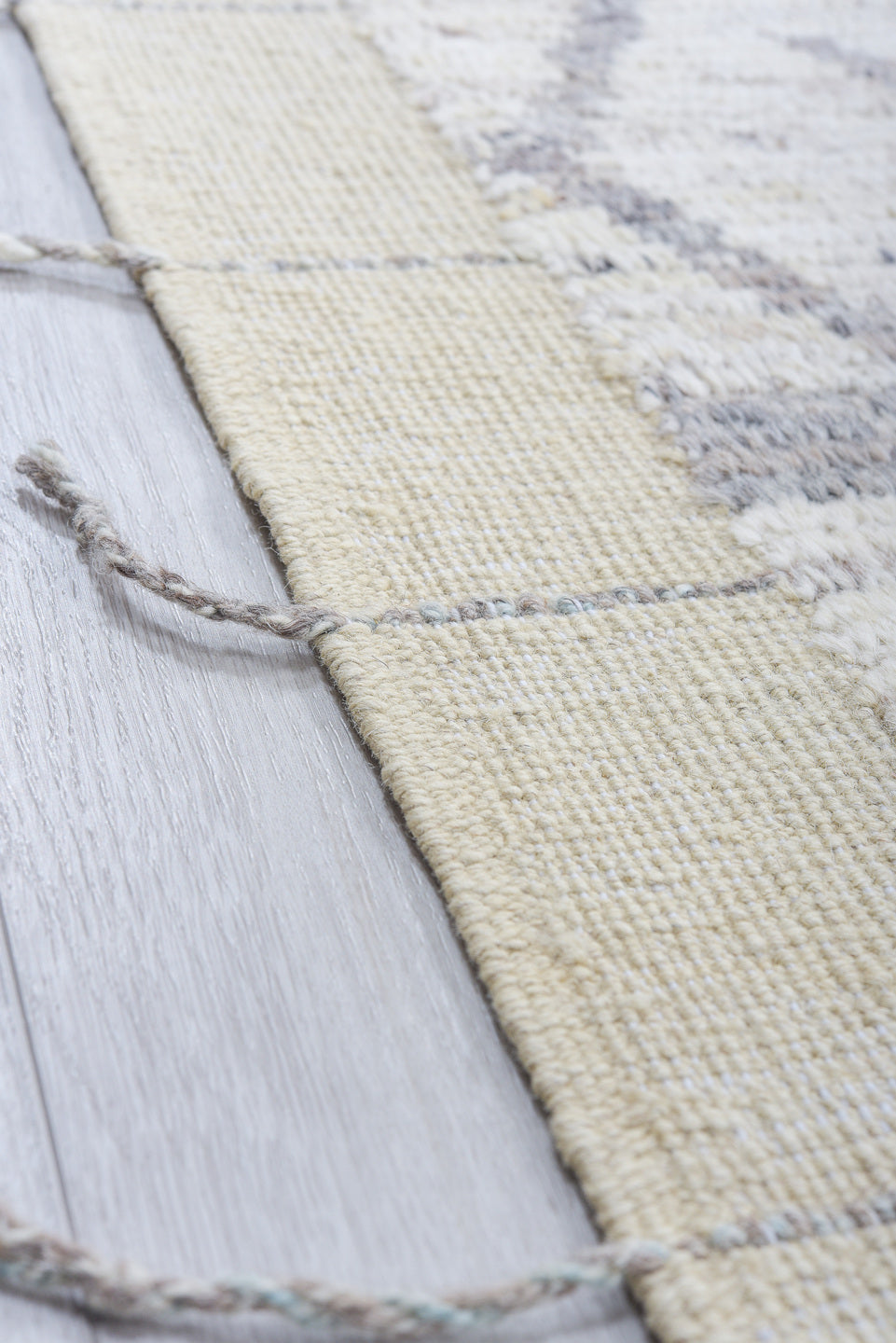 9' x 12' one-of-a-kind handmade vintage Tulu large size rug. Color palette: ivory, gray, taupe, cream, beige