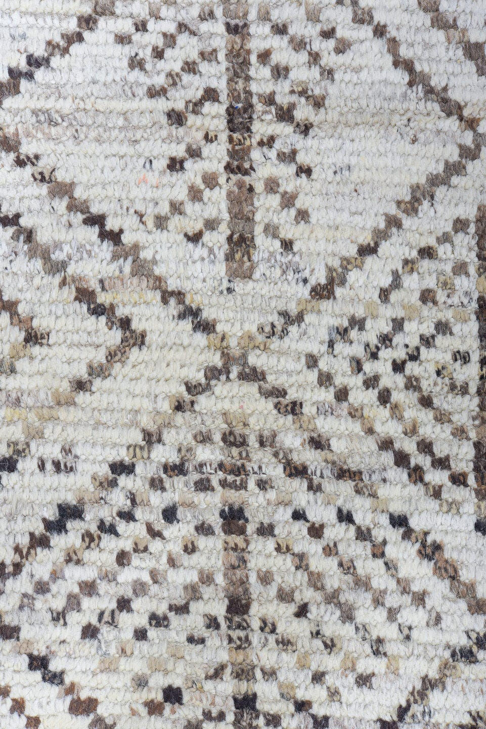 10' x 13' one-of-a-kind handmade vintage Tulu large size rug. Color palette: ivory, taupe, brown, beige, gray