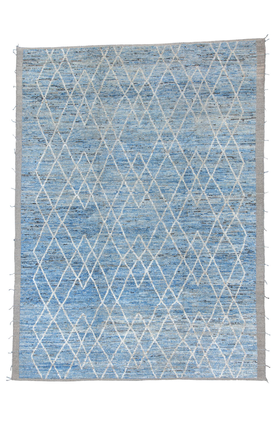10' x 13' one-of-a-kind handmade vintage Tulu large size rug. Color palette: black, blue, charcoal, dark gray, dim gray
