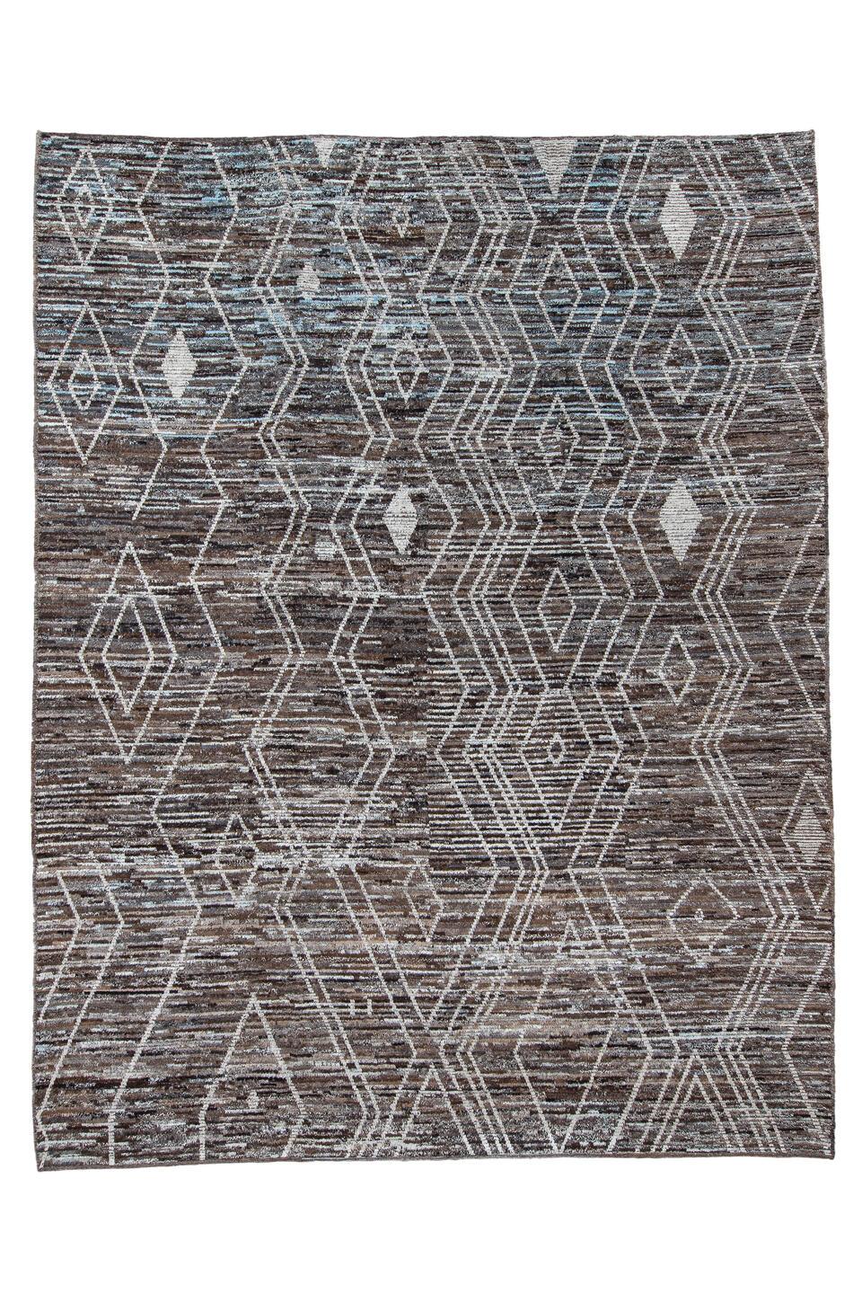 10' x 13' one-of-a-kind handmade vintage Tulu large size rug. Color palette: blue, brown, dark gray, dim gray, gainsboro