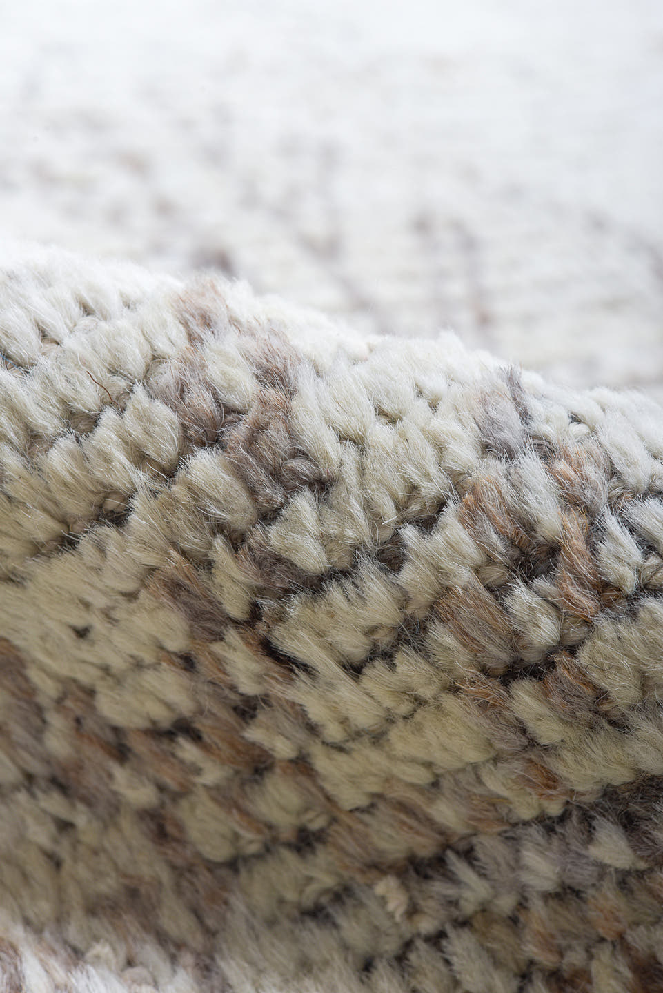 9' x 12' one-of-a-kind handmade vintage Tulu large size rug. Color palette: ivory, dove gray, taupe, stone, light gray