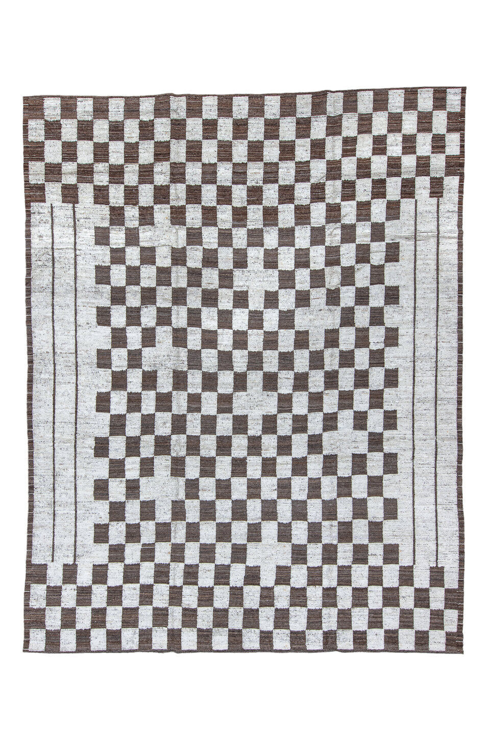 9' x 12' one-of-a-kind handmade vintage Tulu large size rug. Color palette: black, dark gray, gainsboro, gray, light blue