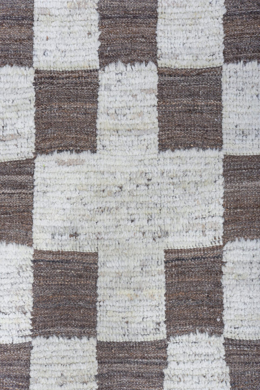 9' x 12' one-of-a-kind handmade vintage Tulu large size rug. Color palette: ivory, brown, taupe, beige, gray