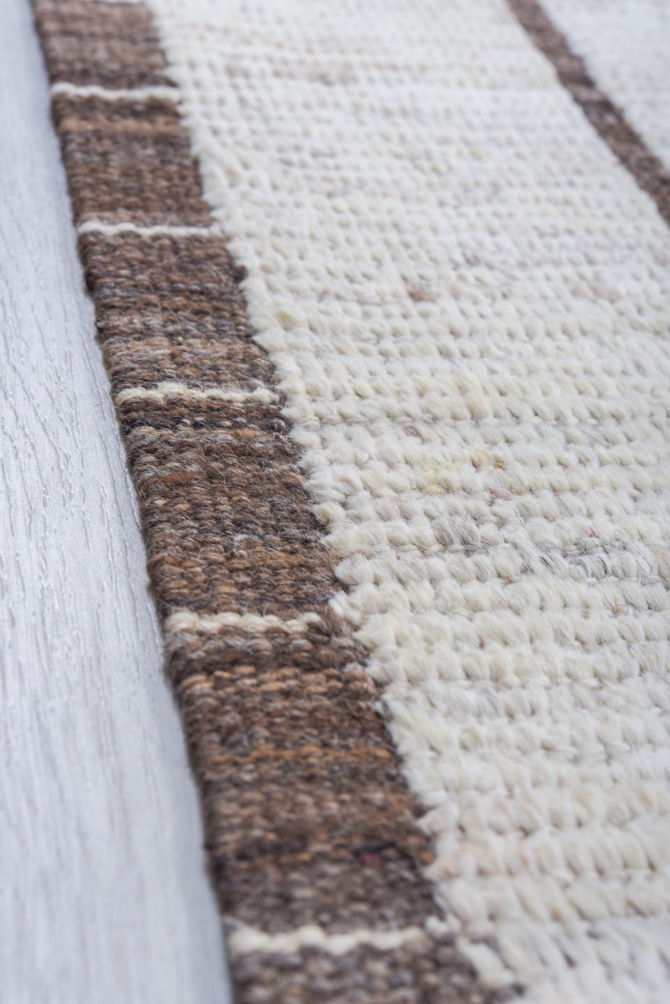 9' x 12' one-of-a-kind handmade vintage Tulu large size rug. Color palette: ivory, brown, taupe, beige, gray